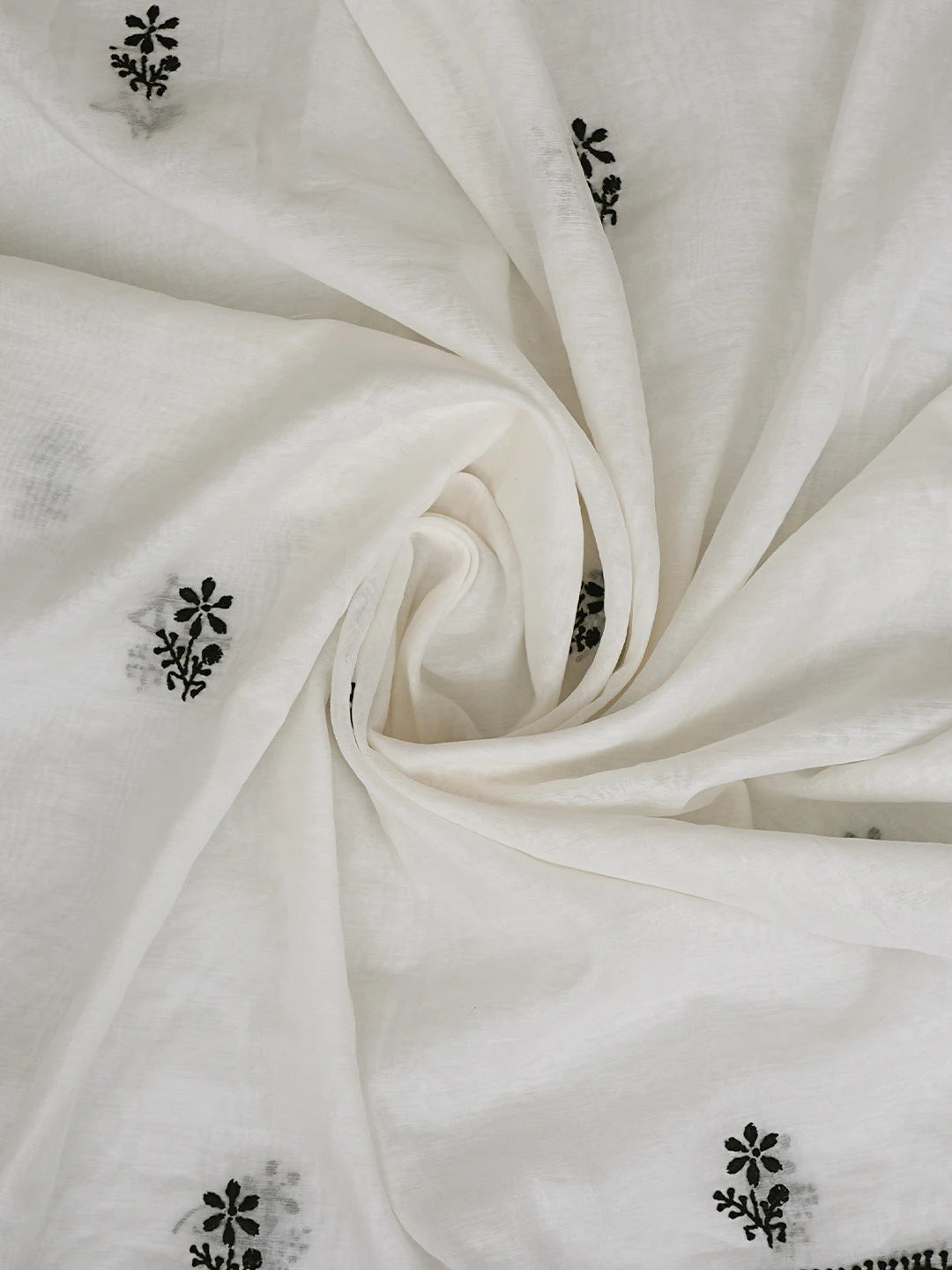 Ada Hand Embroidered White Chanderi Lucknowi Chikankari Unstitched Kurta Dupatta Set 01A883123