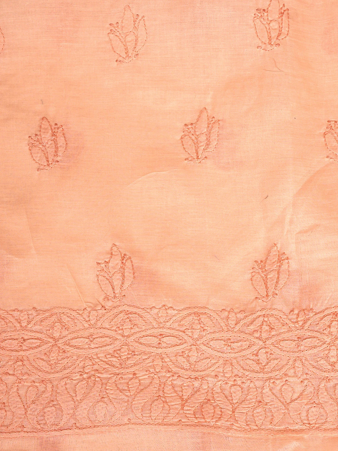 Ada Hand Embroidered Creamy Peach Cotton Lucknowi Chikankari Unstitched Suit Piece 01A900220