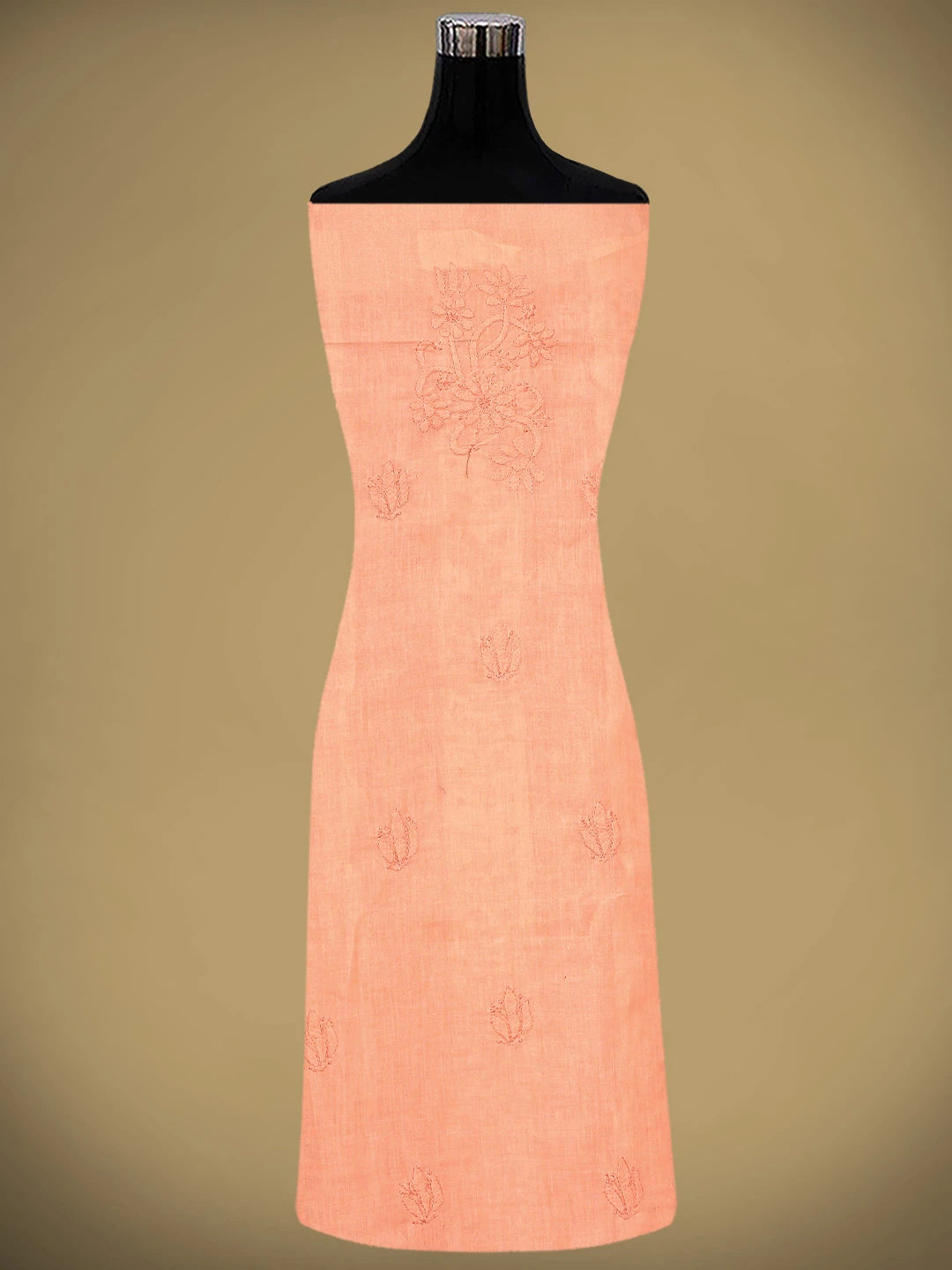 Ada Hand Embroidered Creamy Peach Cotton Lucknowi Chikankari Unstitched Suit Piece 01A900220