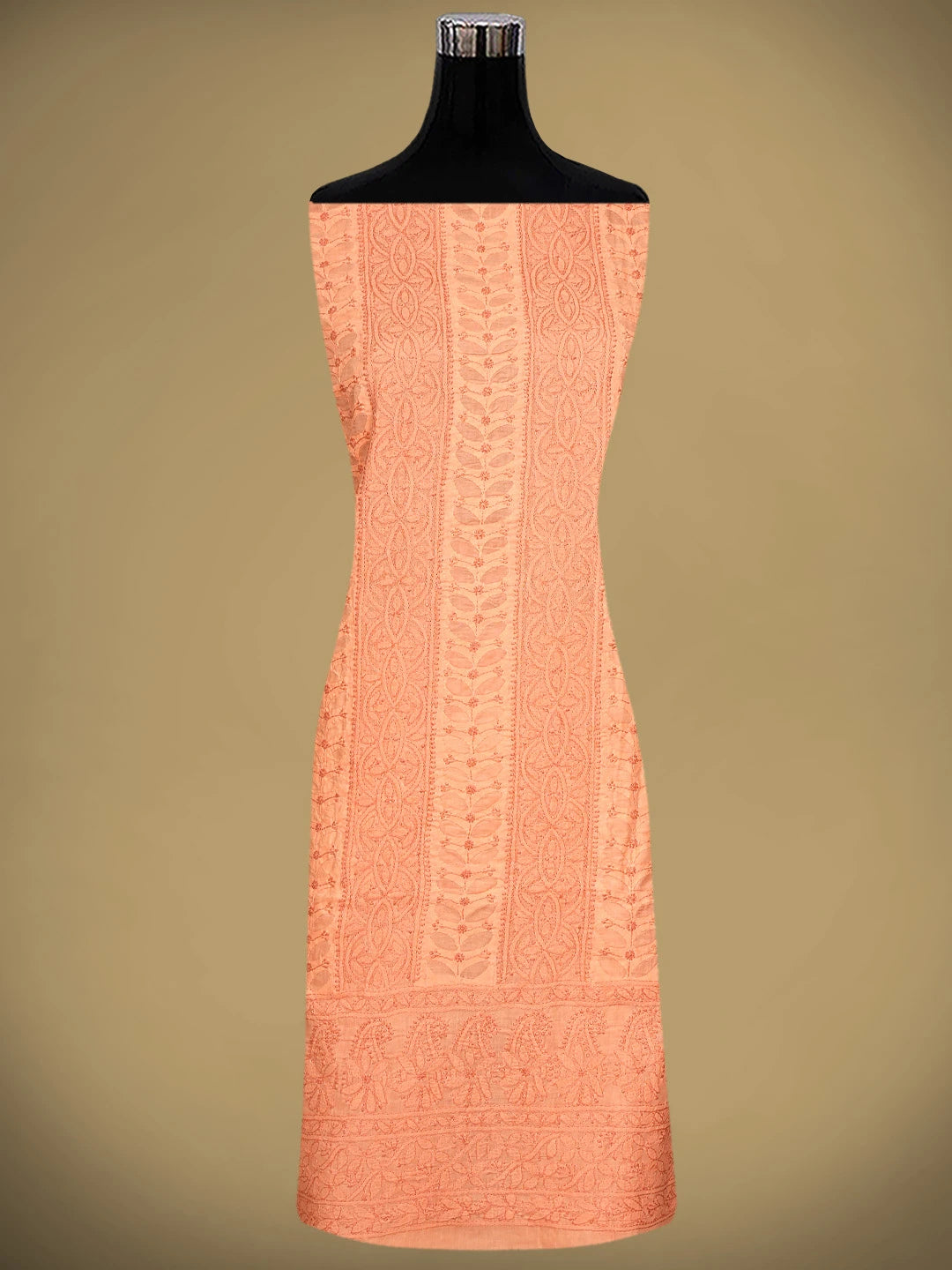 Ada Hand Embroidered Creamy Peach Cotton Lucknowi Chikankari Unstitched Suit Piece 01A900220