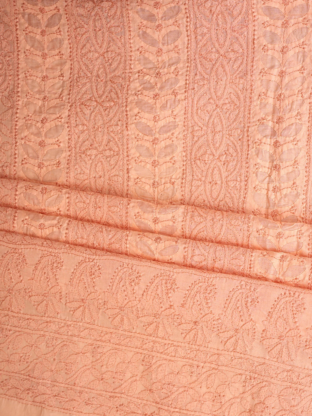 Ada Hand Embroidered Creamy Peach Cotton Lucknowi Chikankari Unstitched Suit Piece 01A900220