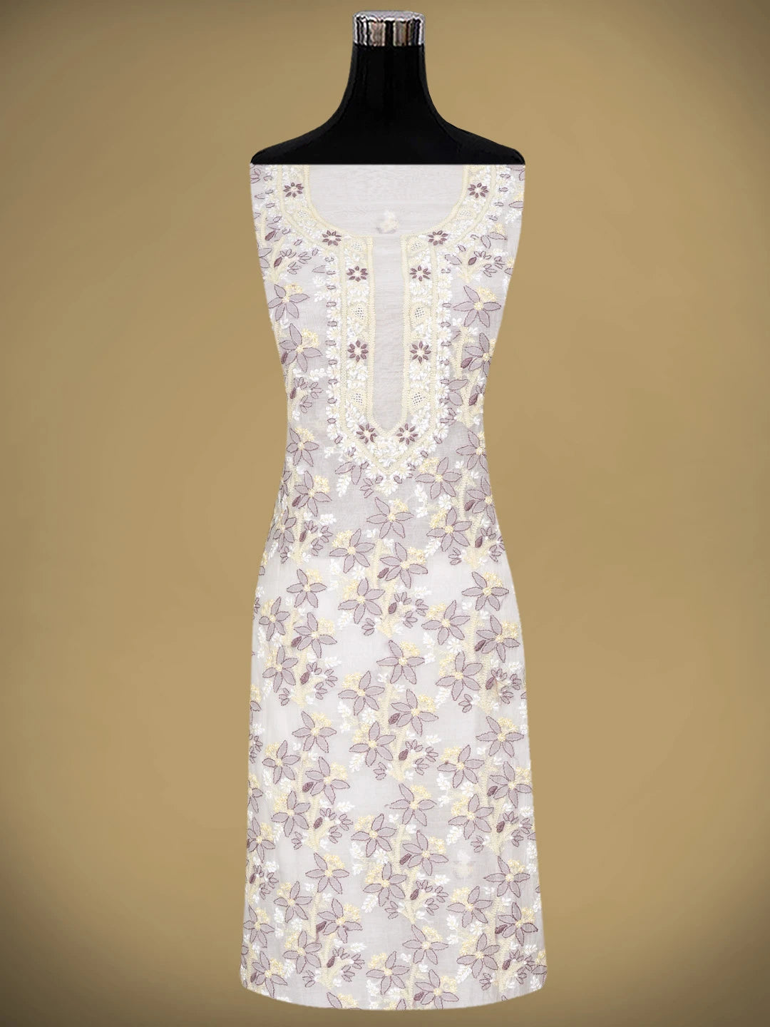 Ada Hand Embroidered White Chanderi Lucknowi Chikankari Unstitched Kurta Dupatta Set 01A903880