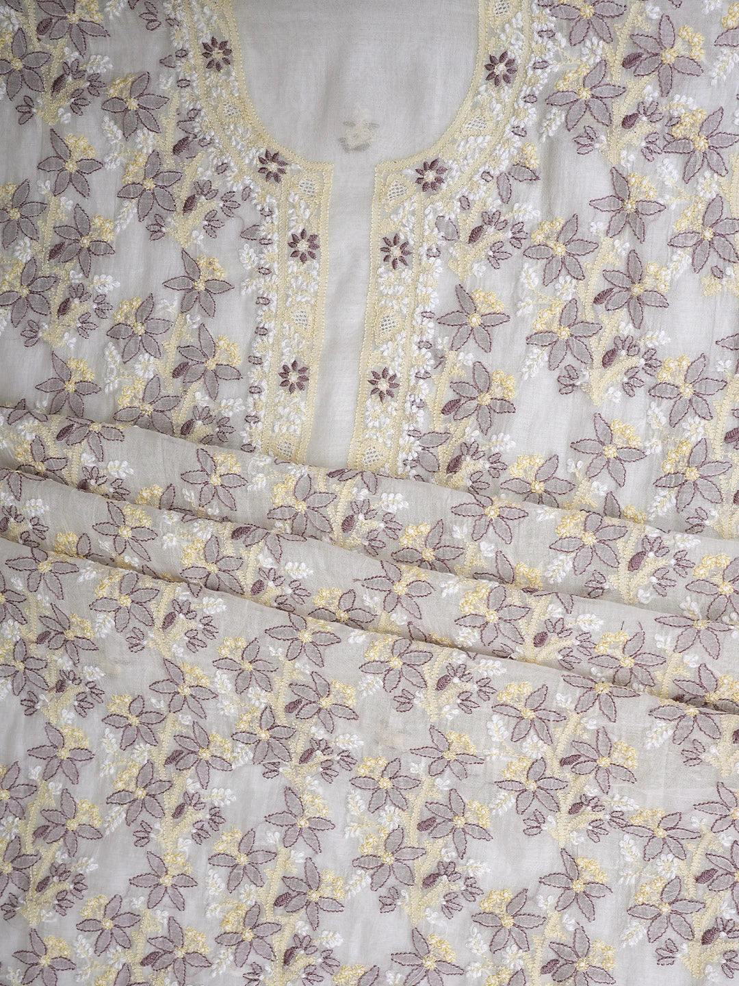 Ada Hand Embroidered White Chanderi Lucknowi Chikankari Unstitched Kurta Dupatta Set 01A903880