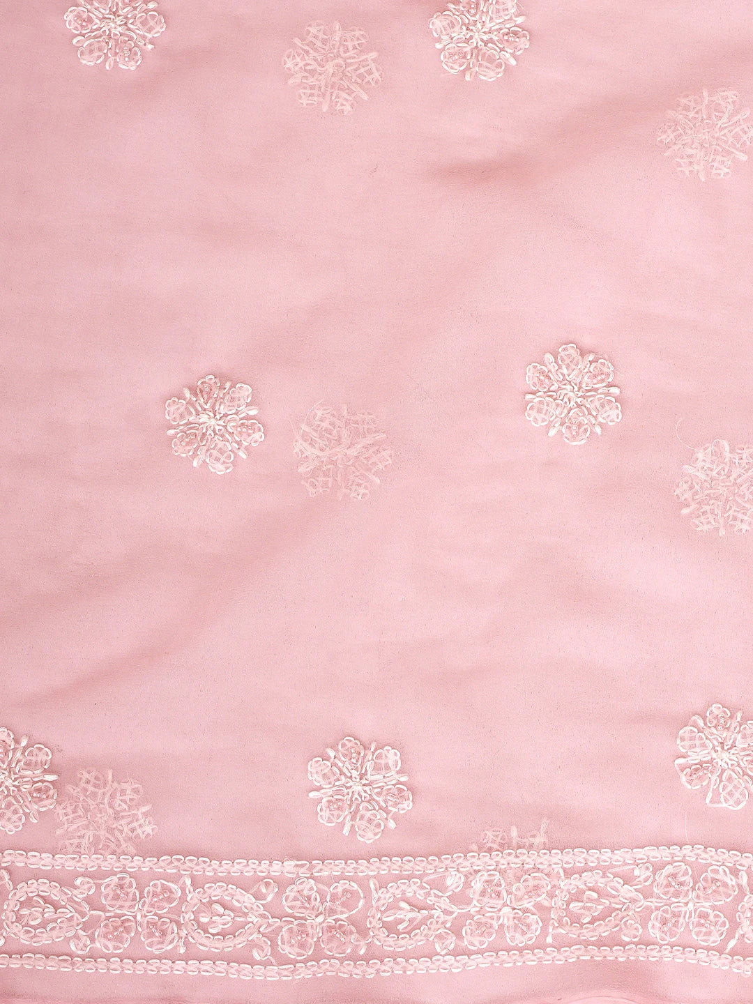 Ada Hand Embroidered Peach Georgette Lucknowi Chikankari Unstitched Suit Piece With Pearl Work  01A919732