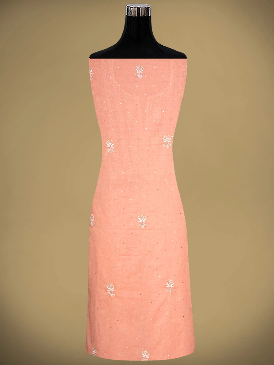 Ada Hand Embroidered Peach Cotton Lucknowi Chikankari Unstitched Kurta Dupatta Set With Cutdana Work 01A353264