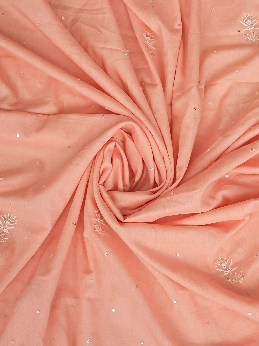 Ada Hand Embroidered Peach Cotton Lucknowi Chikankari Unstitched Kurta Dupatta Set With Cutdana Work 01A353264