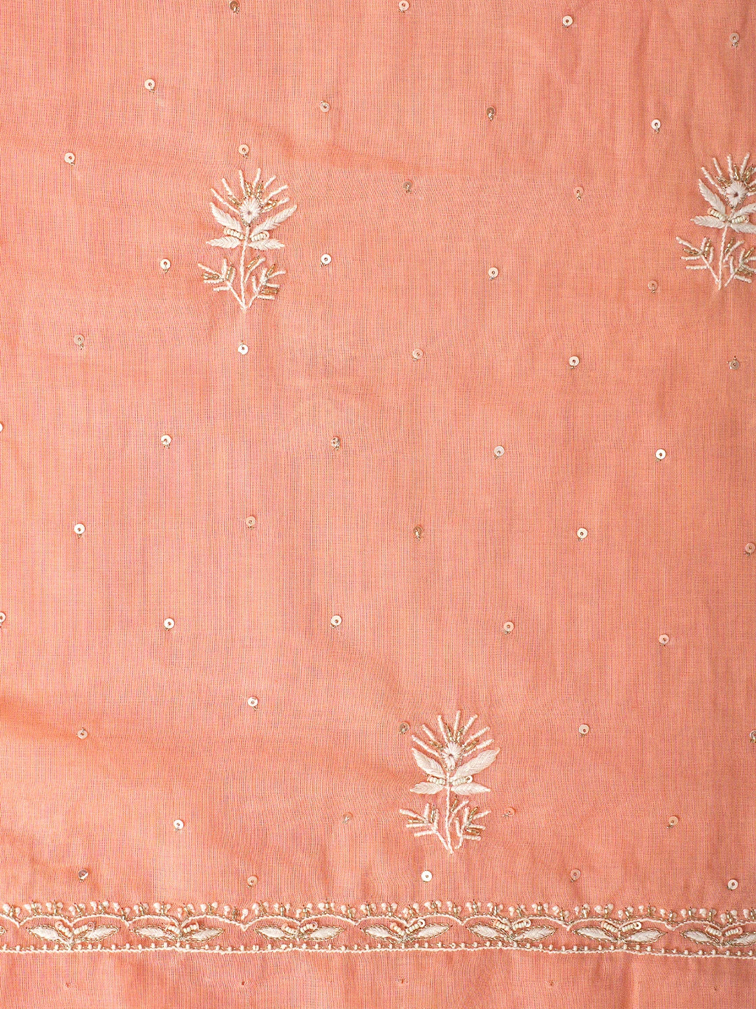 Ada Hand Embroidered Peach Cotton Lucknowi Chikankari Unstitched Kurta Dupatta Set With Cutdana Work 01A353264