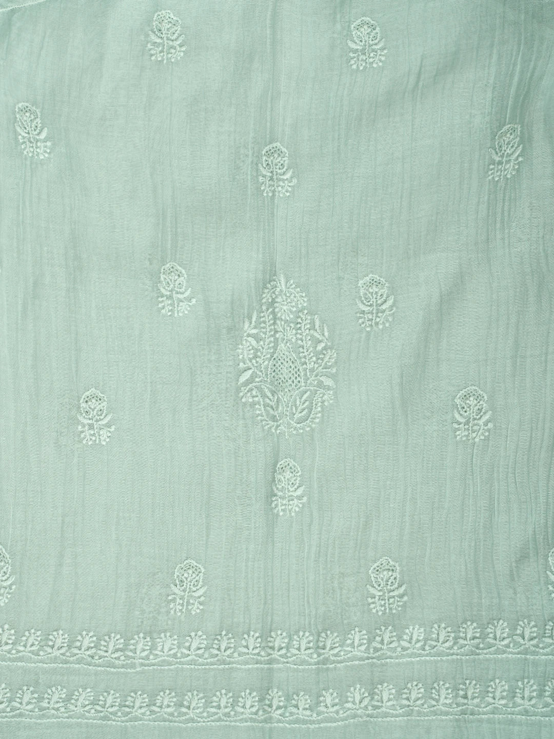 Ada Hand Embroidered Sea Green Chanderi Lucknowi Chikankari Semi-stitched Kurta Dupatta Set With Parsi Work 01A722459