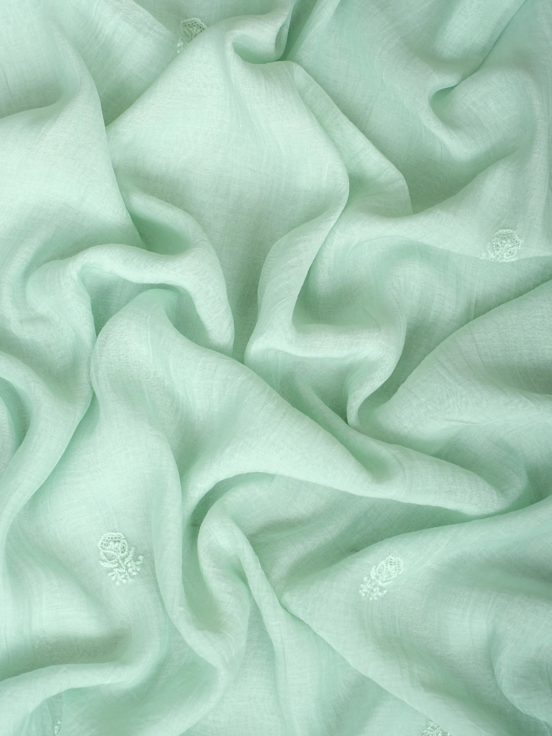 Ada Hand Embroidered Sea Green Chanderi Lucknowi Chikankari Semi-stitched Kurta Dupatta Set With Parsi Work 01A722459
