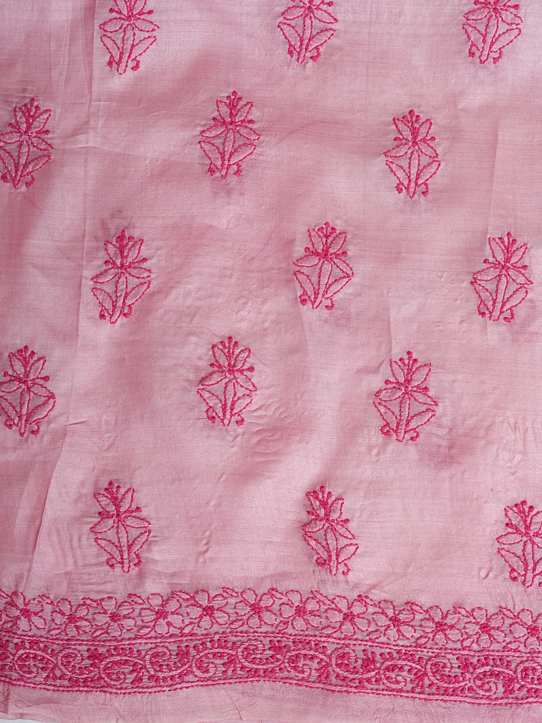 Ada Hand Embroidered Pink Tussar Silk Lucknowi Chikankari Unstitched Suit Piece With Chiffon Dupatta 01A903906