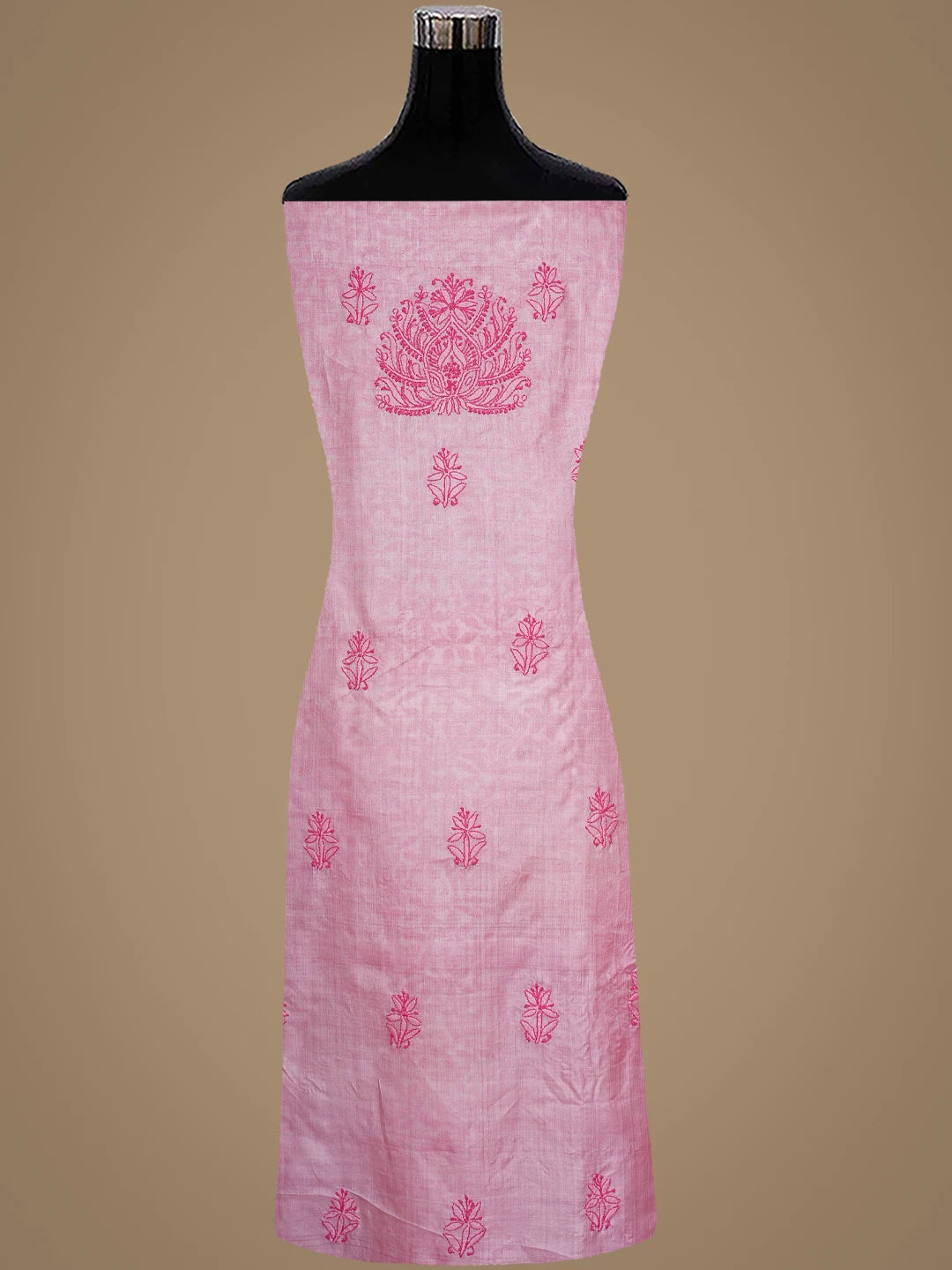 Ada Hand Embroidered Pink Tussar Silk Lucknowi Chikankari Unstitched Suit Piece With Chiffon Dupatta 01A903906
