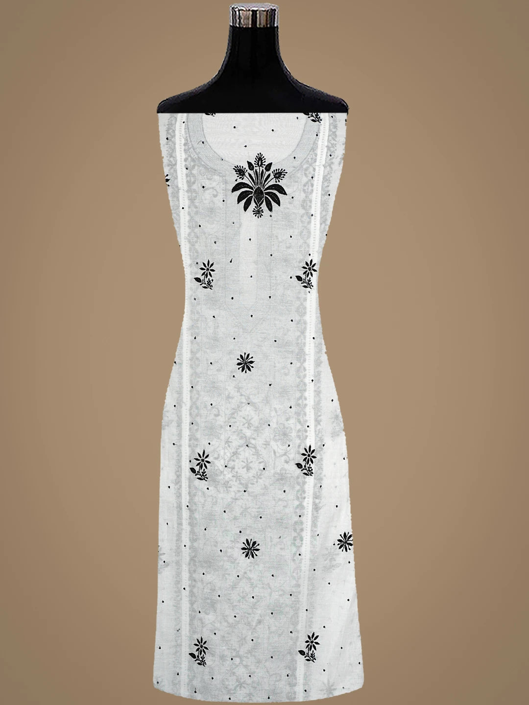 Ada Hand Embroidered White Chanderi Lucknowi Chikankari Semi-stitched Kurta Dupatta Set With Sequinned 01A899368