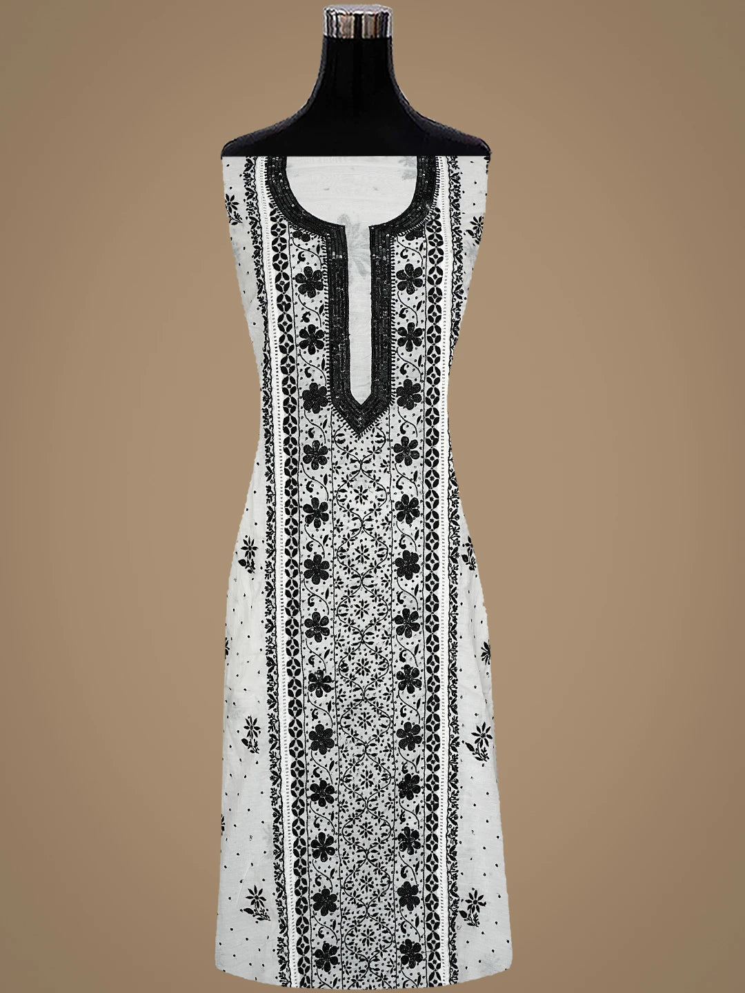 Ada Hand Embroidered White Chanderi Lucknowi Chikankari Semi-stitched Kurta Dupatta Set With Sequinned 01A899368