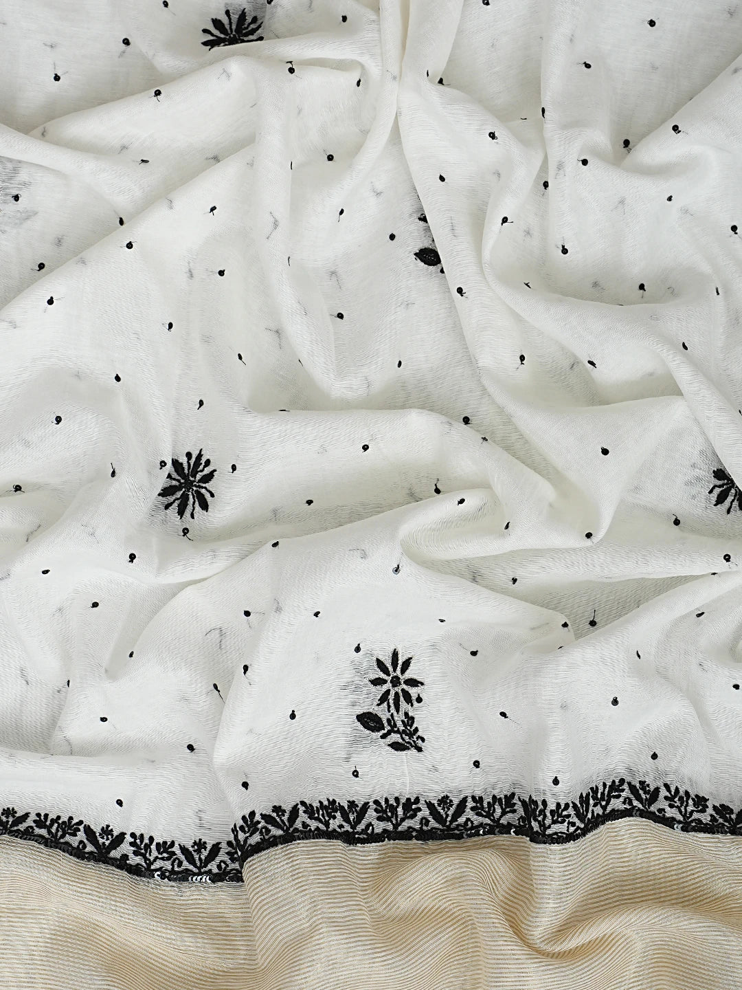 Ada Hand Embroidered White Chanderi Lucknowi Chikankari Semi-stitched Kurta Dupatta Set With Sequinned 01A899368