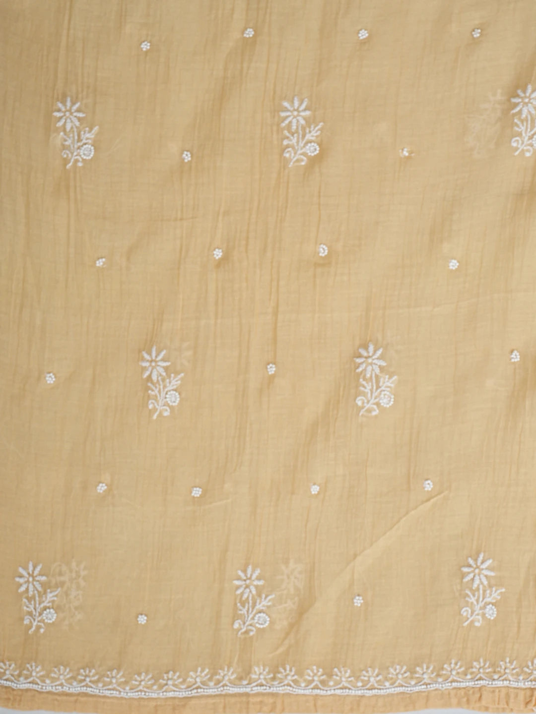 Ada Hand Embroidered Peach Chanderi Lucknowi Chikankari Semi-stitched Anarkali Kurta Dupatta Set With Pearl 01A778008