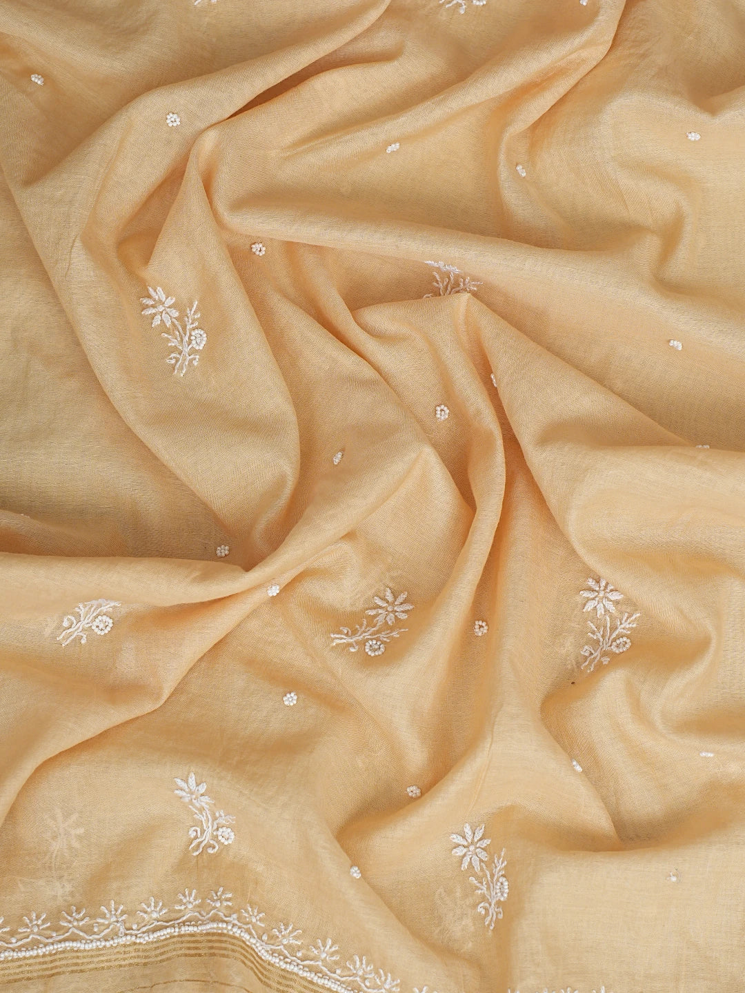 Ada Hand Embroidered Peach Chanderi Lucknowi Chikankari Semi-stitched Anarkali Kurta Dupatta Set With Pearl 01A778008
