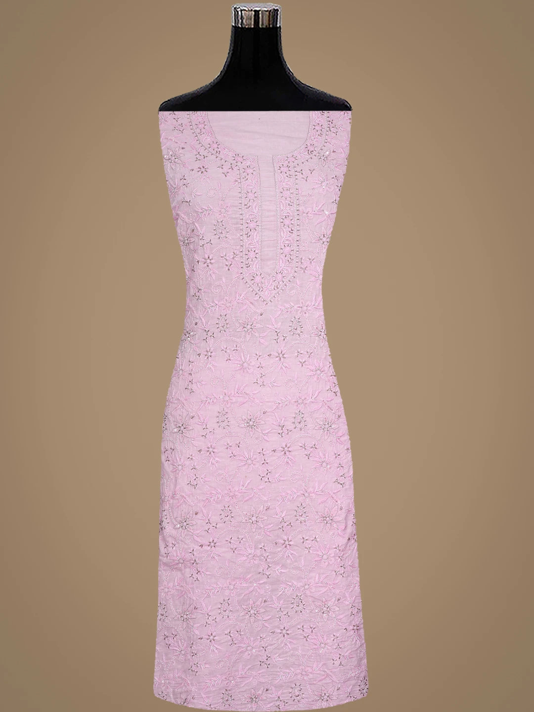 Ada Hand Embroidered Light Pink Cotton Lucknowi Chikankari Unstitched Kurta Dupatta Set with Pearl Work 01A780679