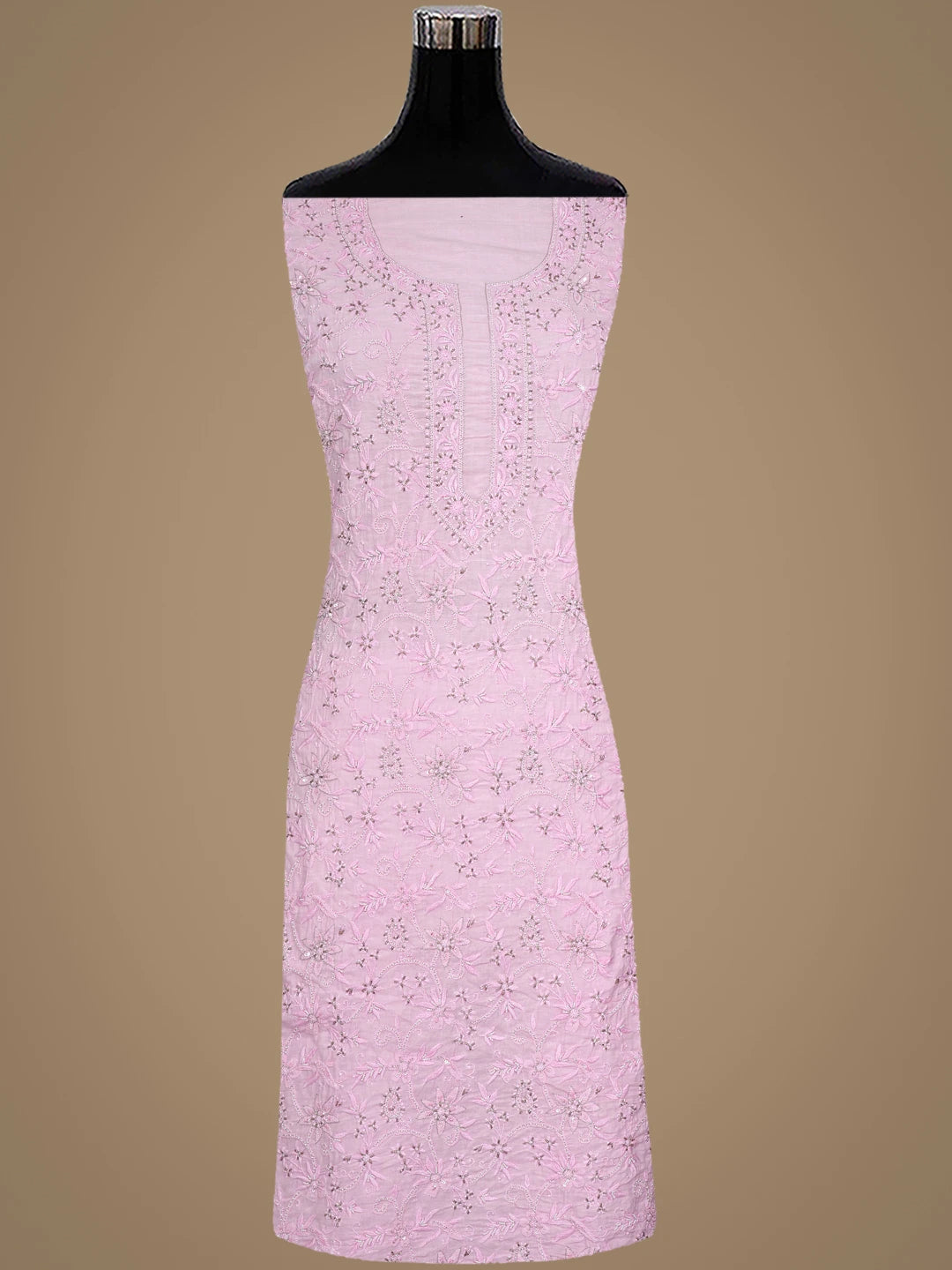 Ada Hand Embroidered Light Pink Cotton Lucknowi Chikankari Unstitched Kurta Dupatta Set with Pearl Work 01A780679