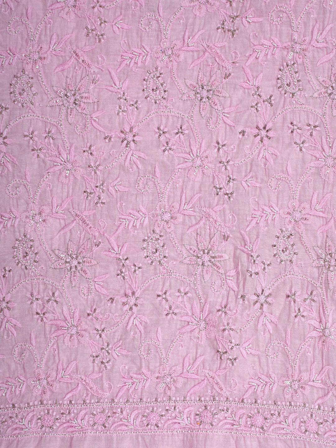 Ada Hand Embroidered Light Pink Cotton Lucknowi Chikankari Unstitched Kurta Dupatta Set with Pearl Work 01A780679