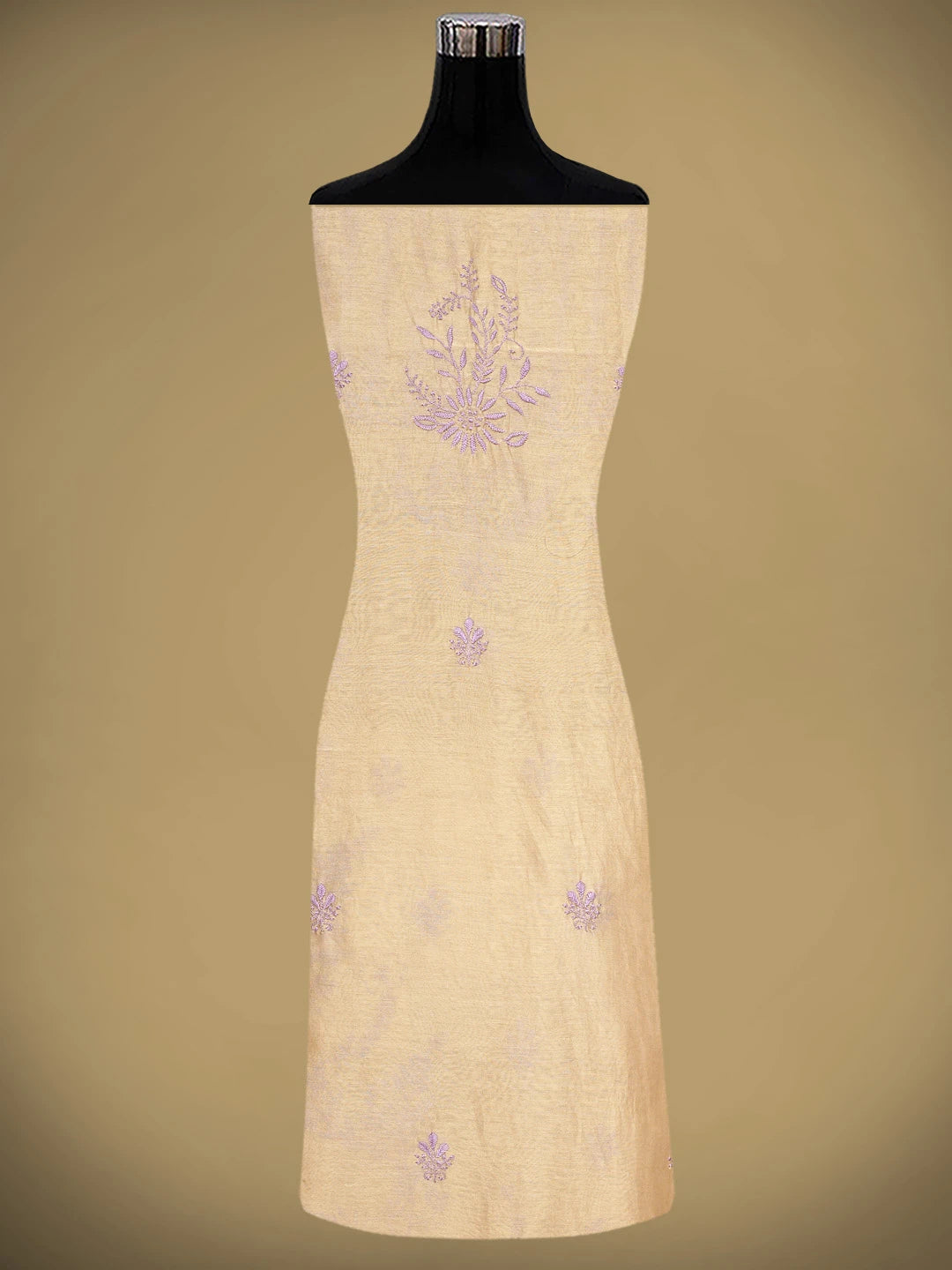 Ada Hand Embroidered Fawn Chanderi Lucknowi Chikankari Unstitched Kurta Dupatta Set 01A918357