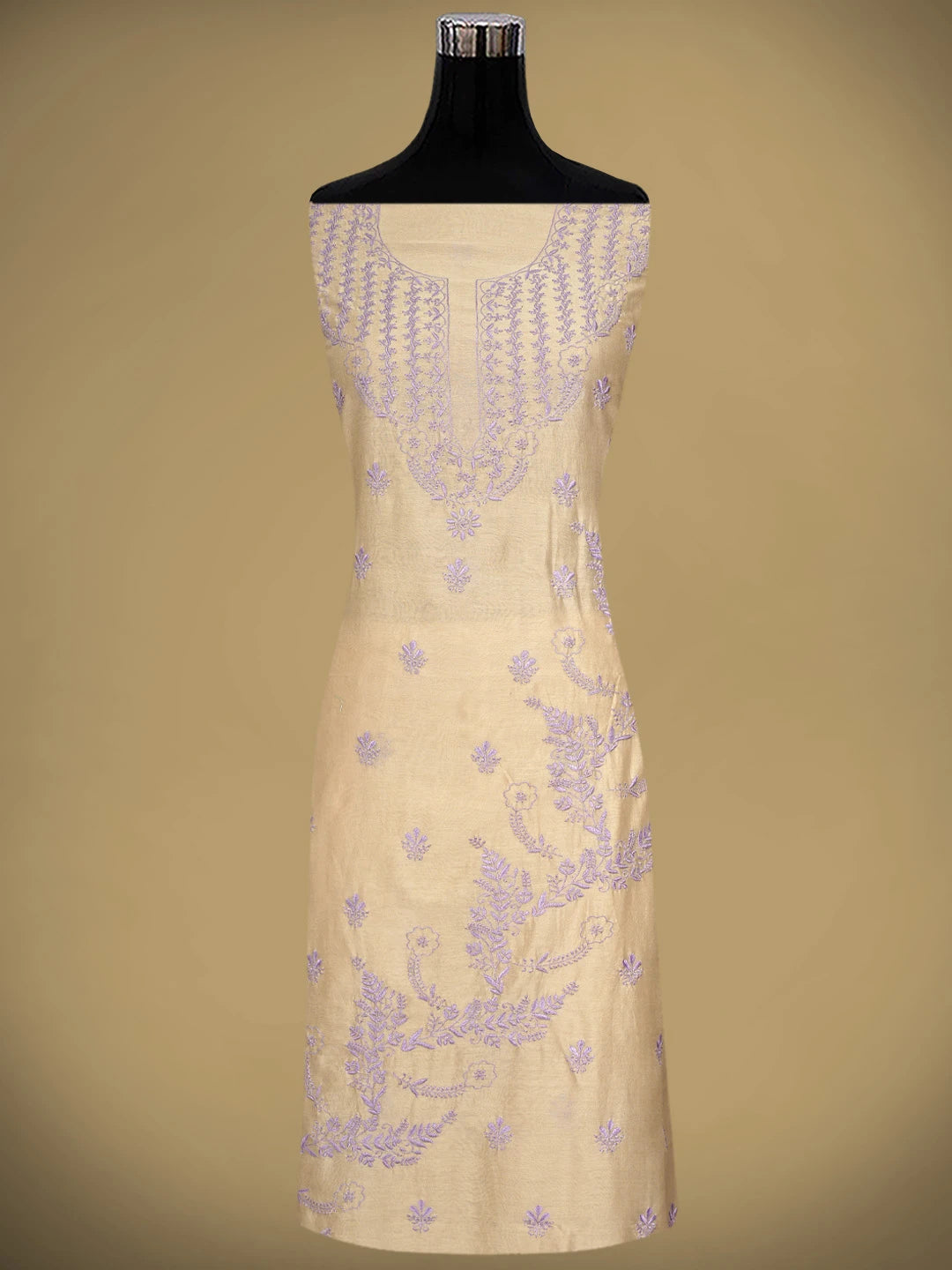 Ada Hand Embroidered Fawn Chanderi Lucknowi Chikankari Unstitched Kurta Dupatta Set 01A918357