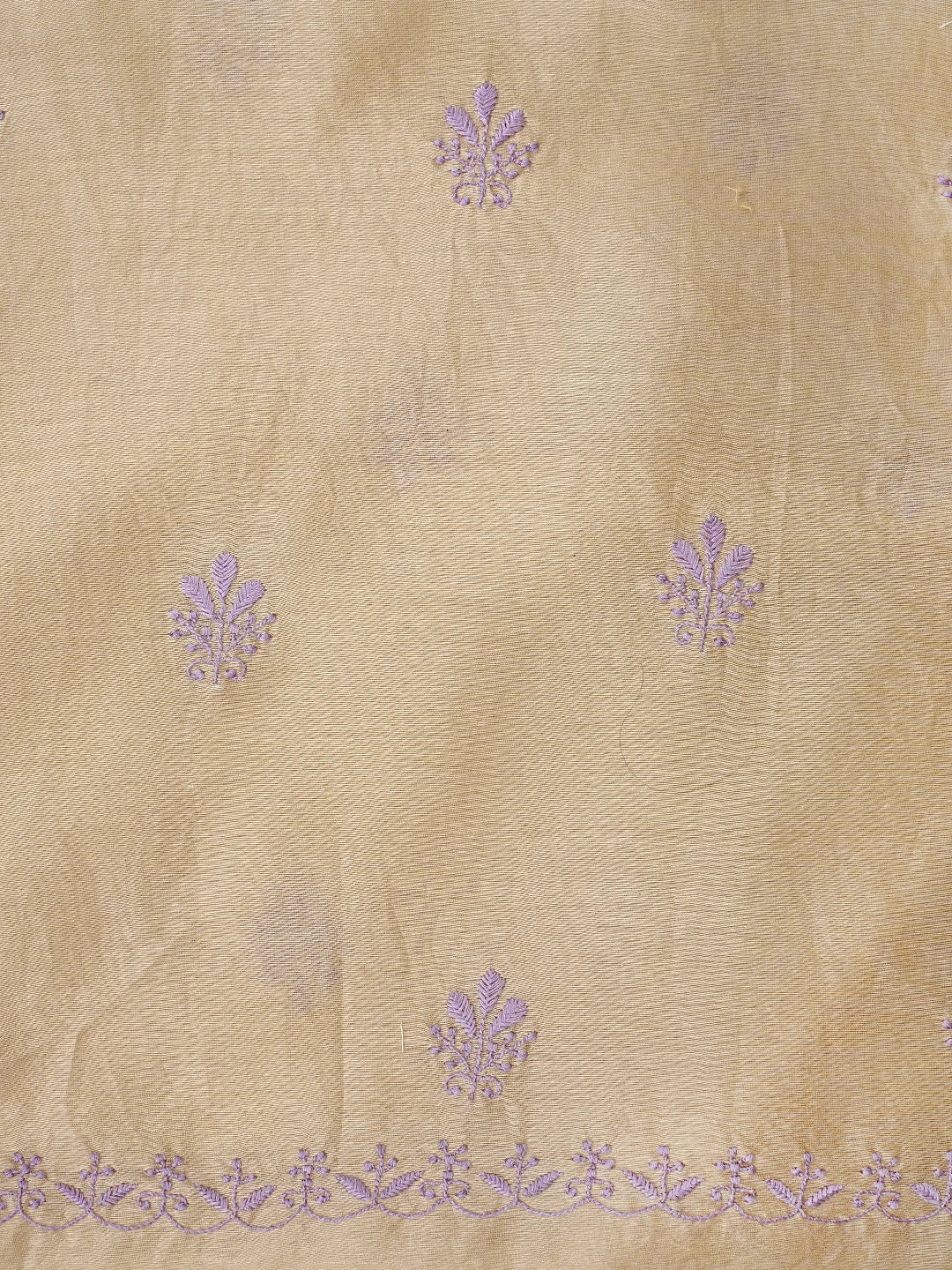 Ada Hand Embroidered Fawn Chanderi Lucknowi Chikankari Unstitched Kurta Dupatta Set 01A918357