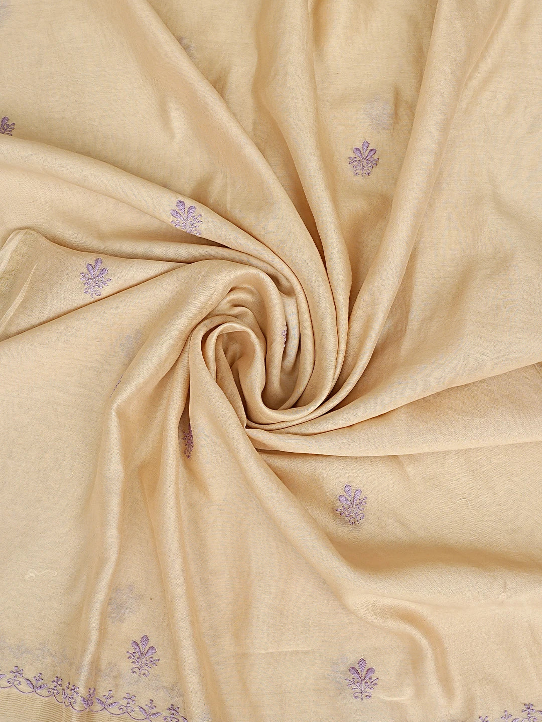 Ada Hand Embroidered Fawn Chanderi Lucknowi Chikankari Unstitched Kurta Dupatta Set 01A918357