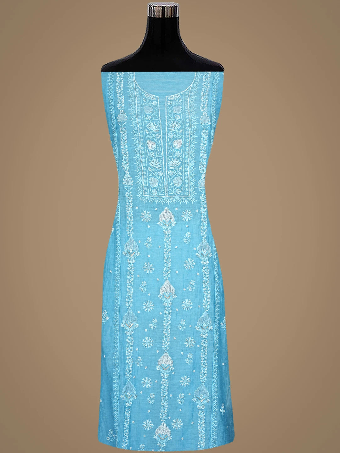 Ada Hand Embroidered Blue Chanderi Lucknowi Chikankari Semi-stitched Kurta Dupatta Set with Pearl Work 01A886007