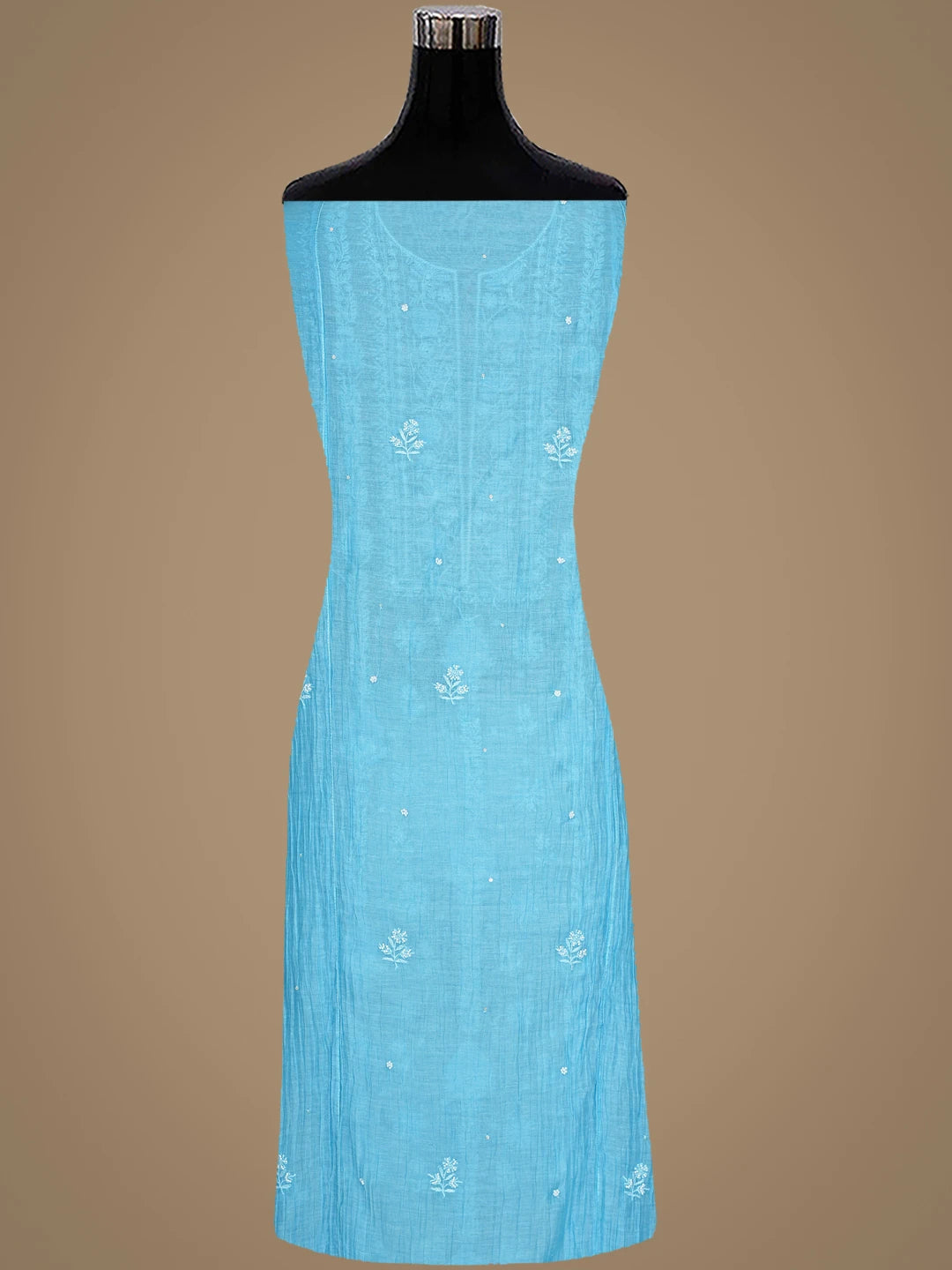 Ada Hand Embroidered Blue Chanderi Lucknowi Chikankari Semi-stitched Kurta Dupatta Set with Pearl Work 01A886007