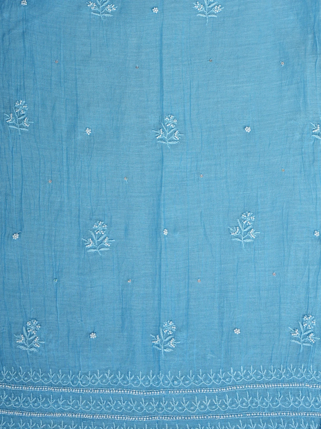 Ada Hand Embroidered Blue Chanderi Lucknowi Chikankari Semi-stitched Kurta Dupatta Set with Pearl Work 01A886007
