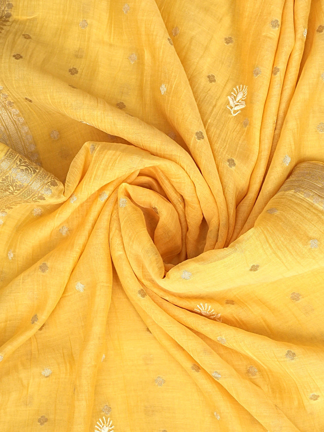 Ada Hand Embroidered Yellow Chanderi Lucknowi Chikankari Unstitched Kurta Dupatta Set With Cutdana Work 01A898247