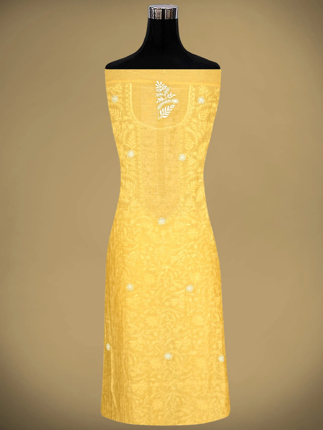 Ada Hand Embroidered Yellow Chanderi Lucknowi Chikankari Unstitched Kurta Dupatta Set With Cutdana Work 01A898247