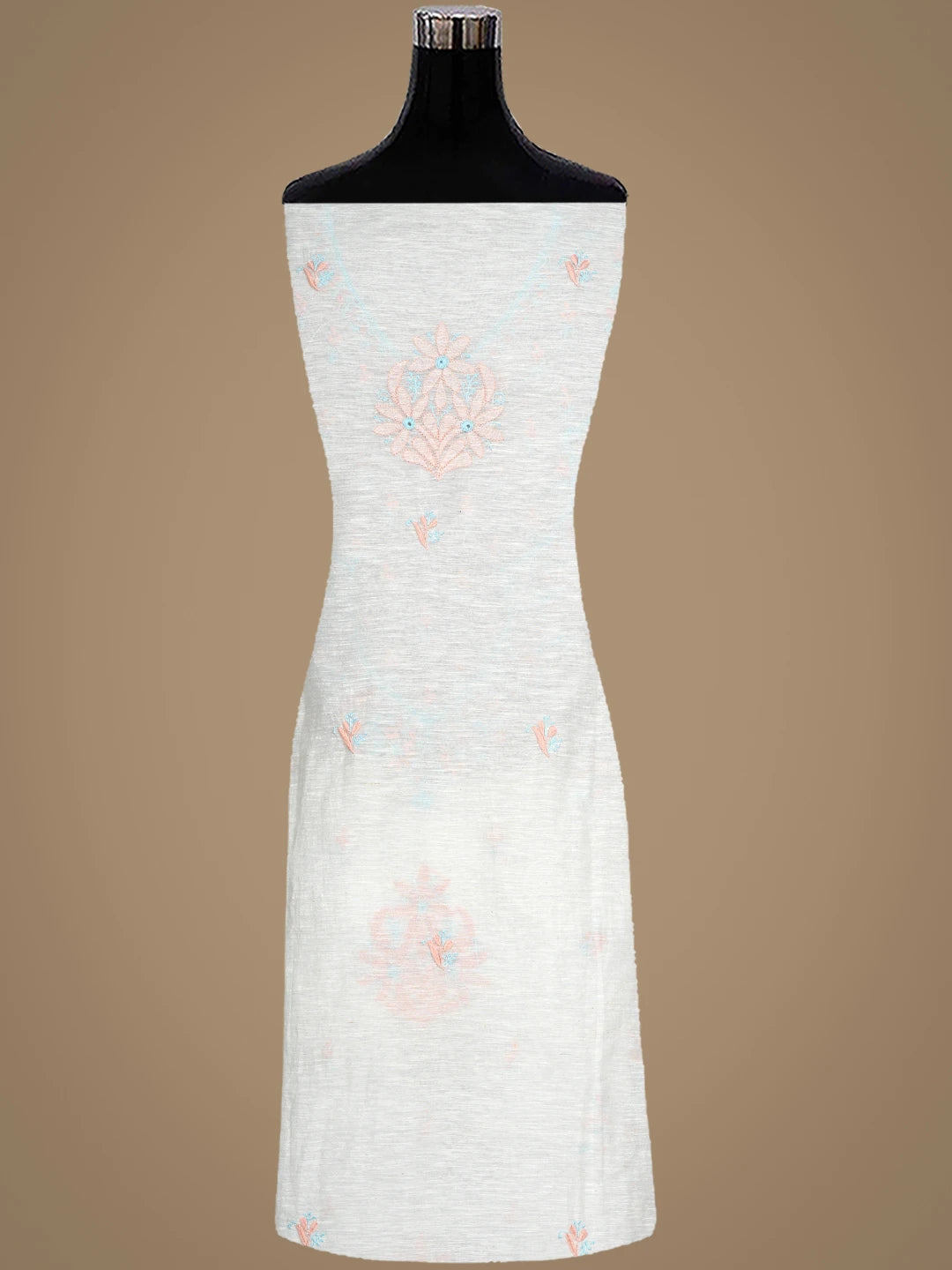 Ada Hand Embroidered Ivory White Khadi Chanderi Lucknowi Chikankari Semi-stitched Kurta Dupatta Set 01A896606