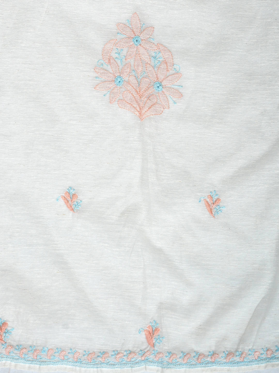 Ada Hand Embroidered Ivory White Khadi Chanderi Lucknowi Chikankari Semi-stitched Kurta Dupatta Set 01A896606