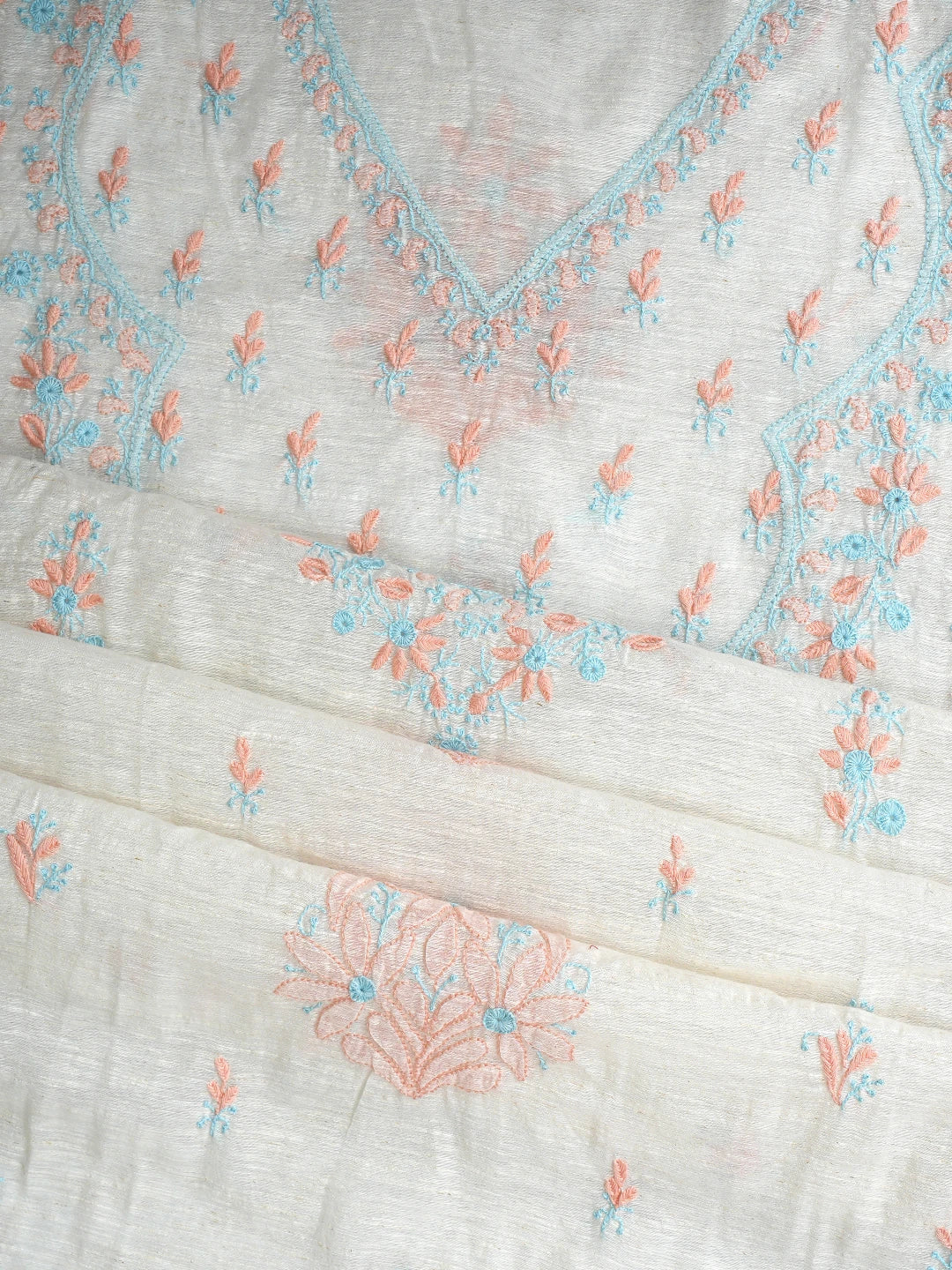 Ada Hand Embroidered Ivory White Khadi Chanderi Lucknowi Chikankari Semi-stitched Kurta Dupatta Set 01A896606