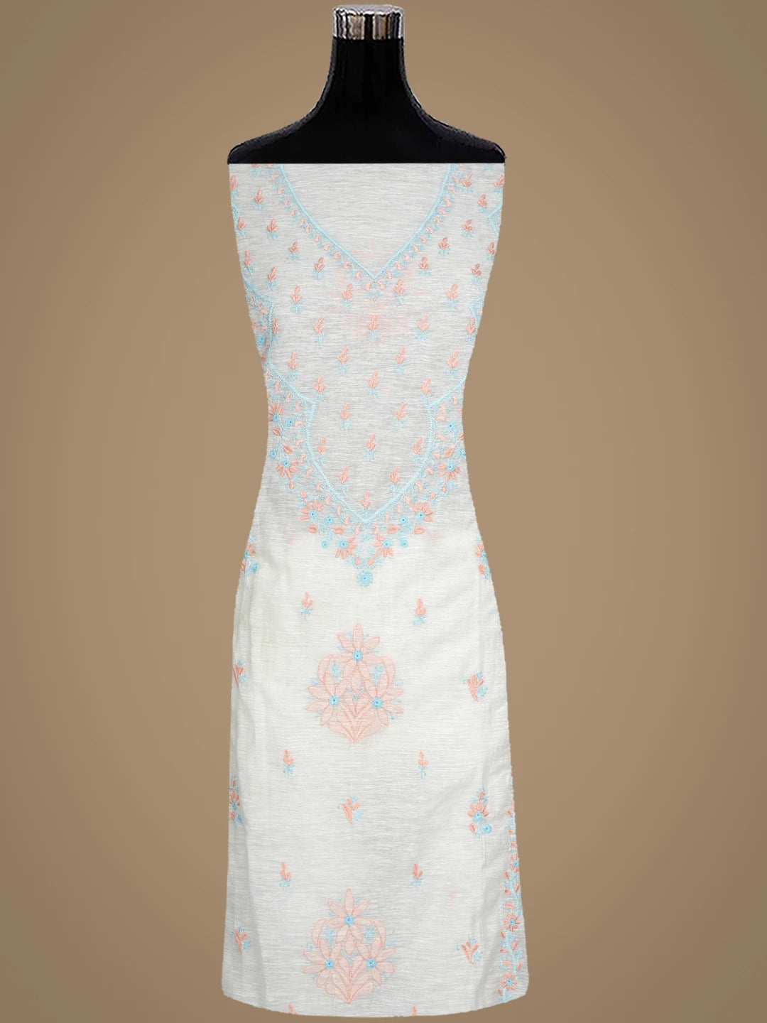 Ada Hand Embroidered Ivory White Khadi Chanderi Lucknowi Chikankari Semi-stitched Kurta Dupatta Set 01A896606