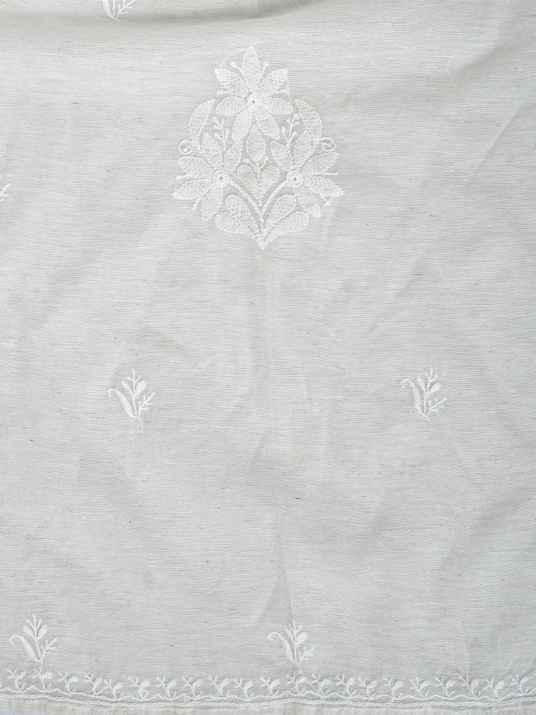 Ada Hand Embroidered Ivory White Khadi Chanderi Lucknowi Chikankari Semi-Stitched Kurta Dupatta Set 01A896626