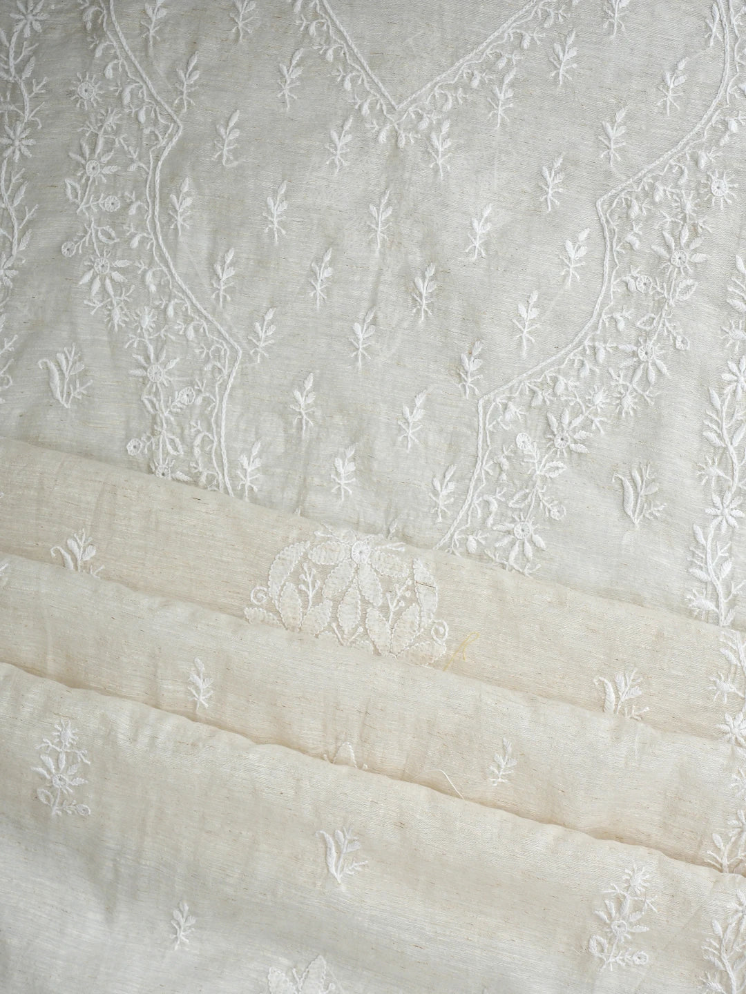 Ada Hand Embroidered Ivory White Khadi Chanderi Lucknowi Chikankari Semi-Stitched Kurta Dupatta Set 01A896626