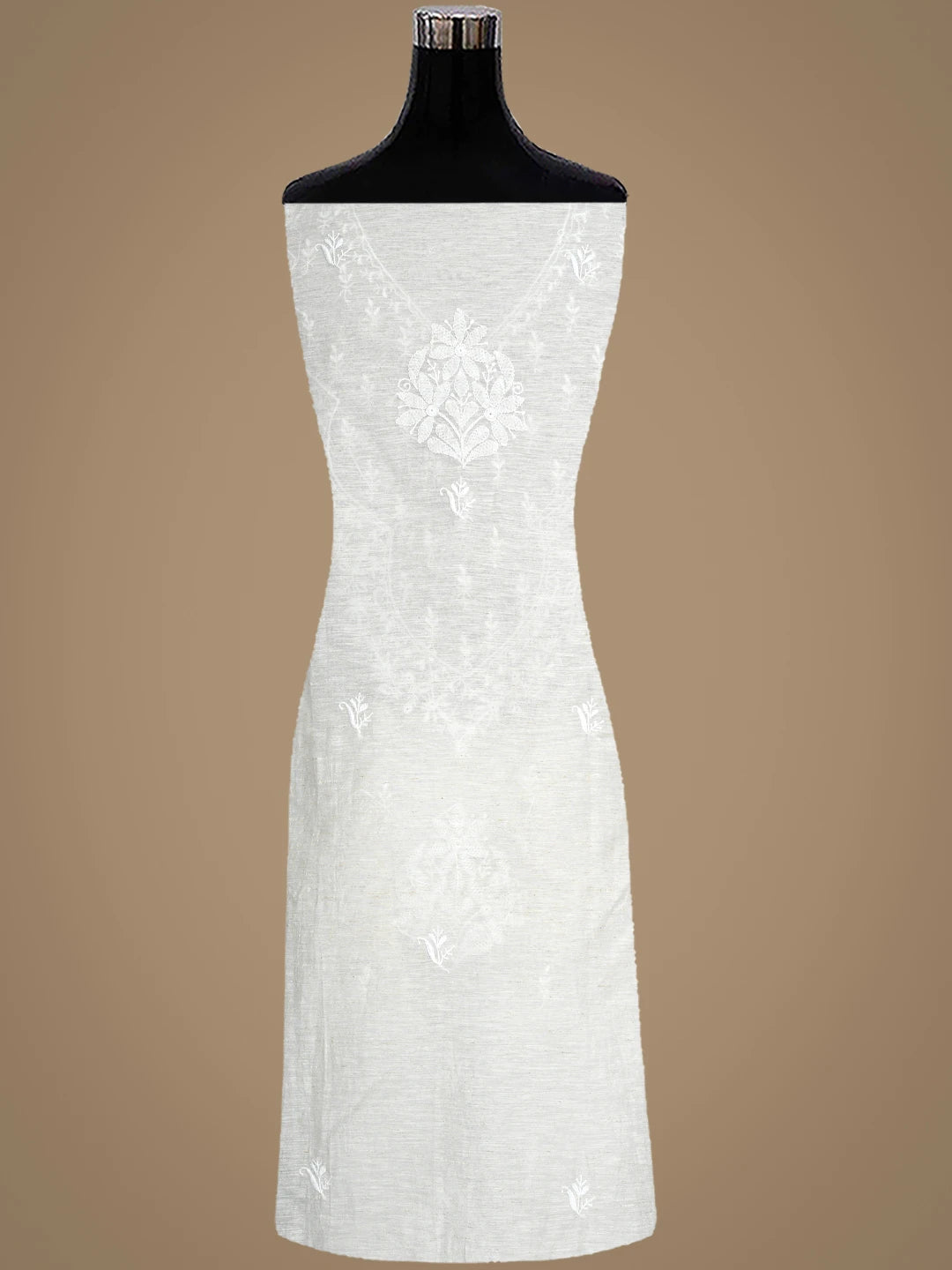 Ada Hand Embroidered Ivory White Khadi Chanderi Lucknowi Chikankari Semi-Stitched Kurta Dupatta Set 01A896626