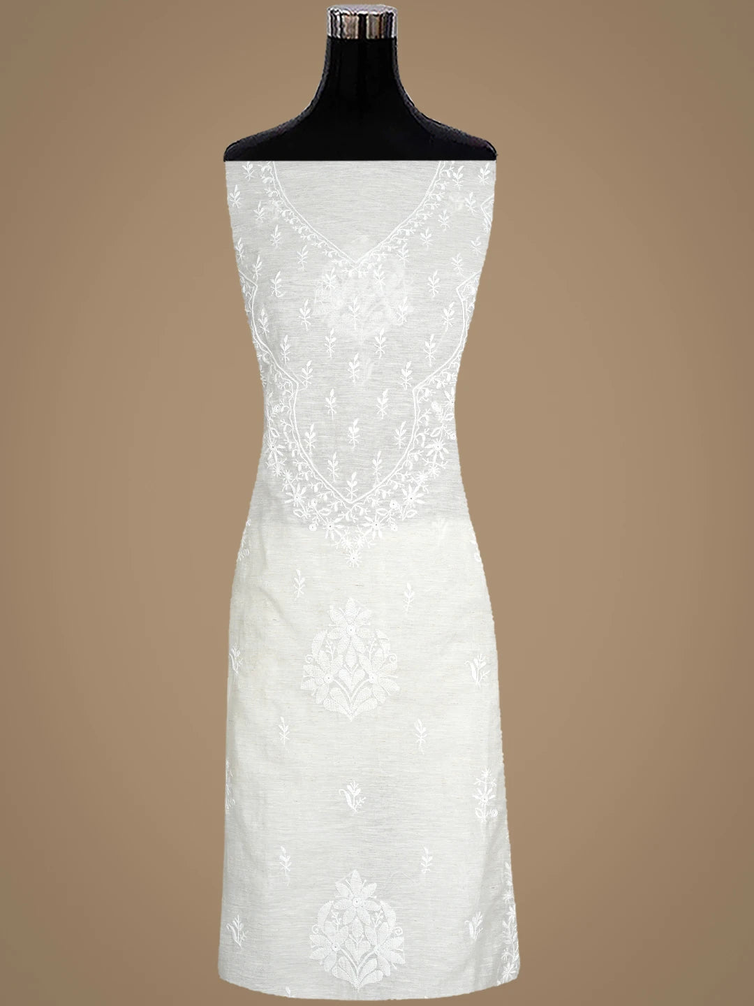 Ada Hand Embroidered Ivory White Khadi Chanderi Lucknowi Chikankari Semi-Stitched Kurta Dupatta Set 01A896626