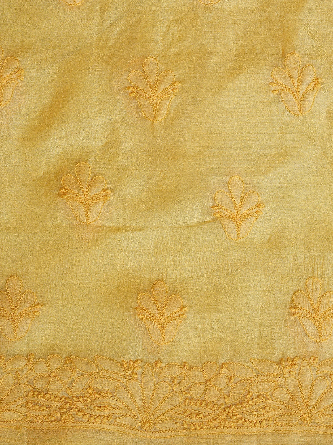 Ada Hand Embroidered Mustard Silk Lucknowi Chikankari Unstitched Suit Piece With Chiffon Dupatta 01A908073