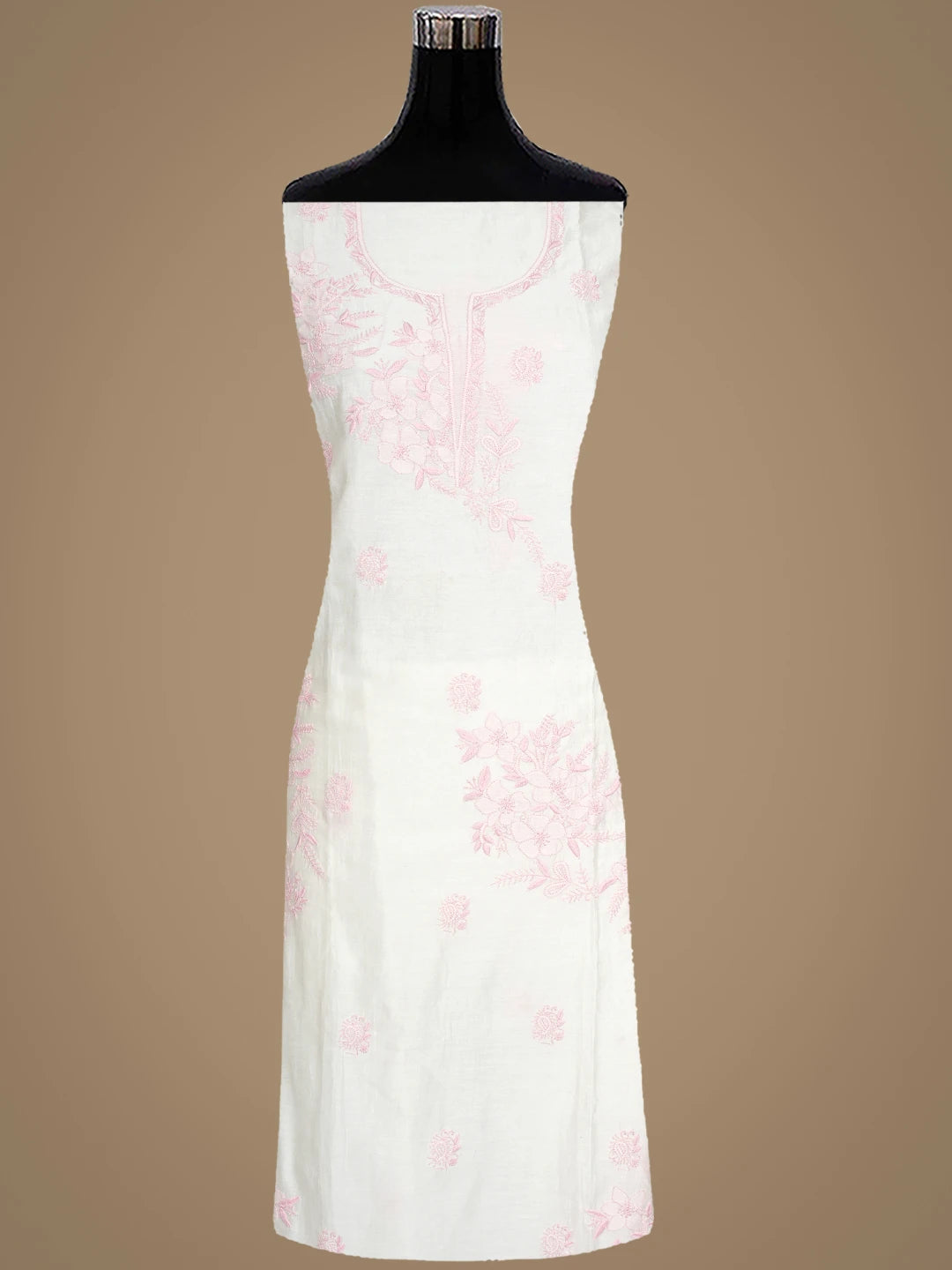 Ada Hand Embroidered Ivory White Chanderi Lucknowi Chikankari Semi-stitched Kurta Dupatta Set 01A896641