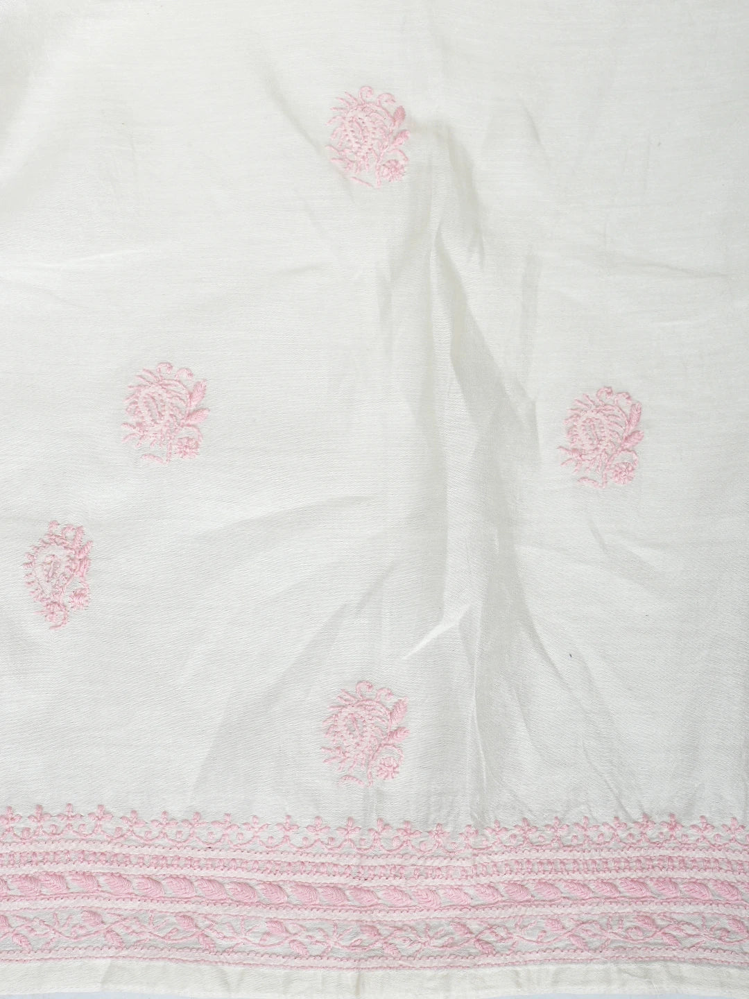 Ada Hand Embroidered Ivory White Chanderi Lucknowi Chikankari Semi-stitched Kurta Dupatta Set 01A896641