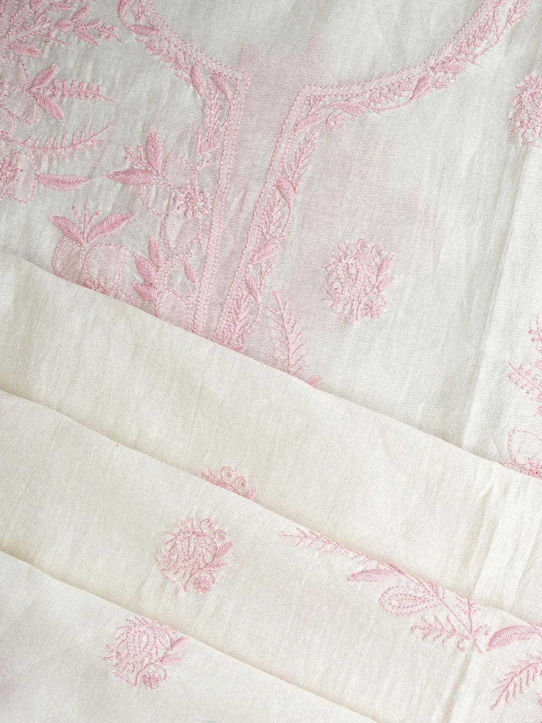 Ada Hand Embroidered Ivory White Chanderi Lucknowi Chikankari Semi-stitched Kurta Dupatta Set 01A896641