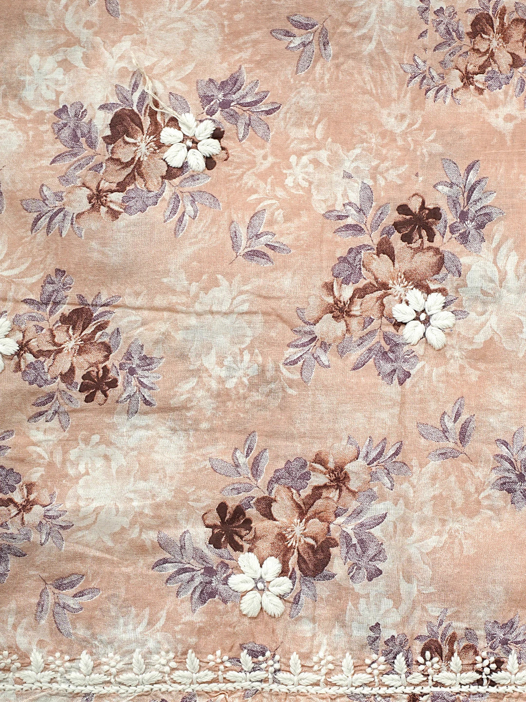 Ada Hand Embroidered Floral Printed Dusty Peach Cotton Lucknowi Chikankari Unstitched Kurta Dupatta Set 01A898193