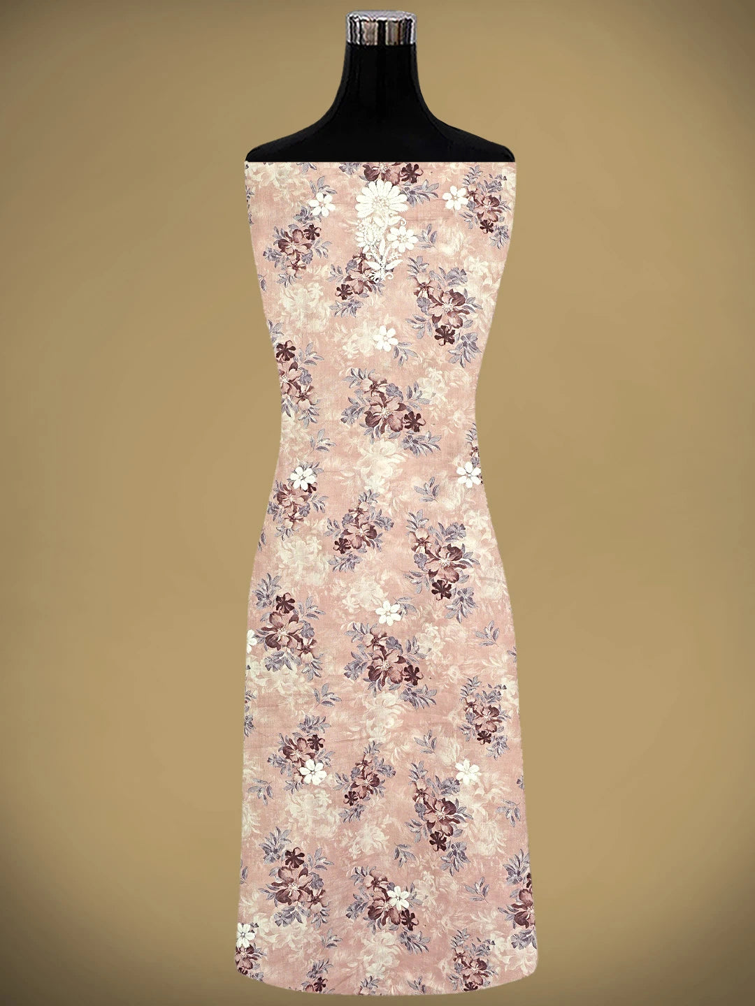 Ada Hand Embroidered Floral Printed Dusty Peach Cotton Lucknowi Chikankari Unstitched Kurta Dupatta Set 01A898193