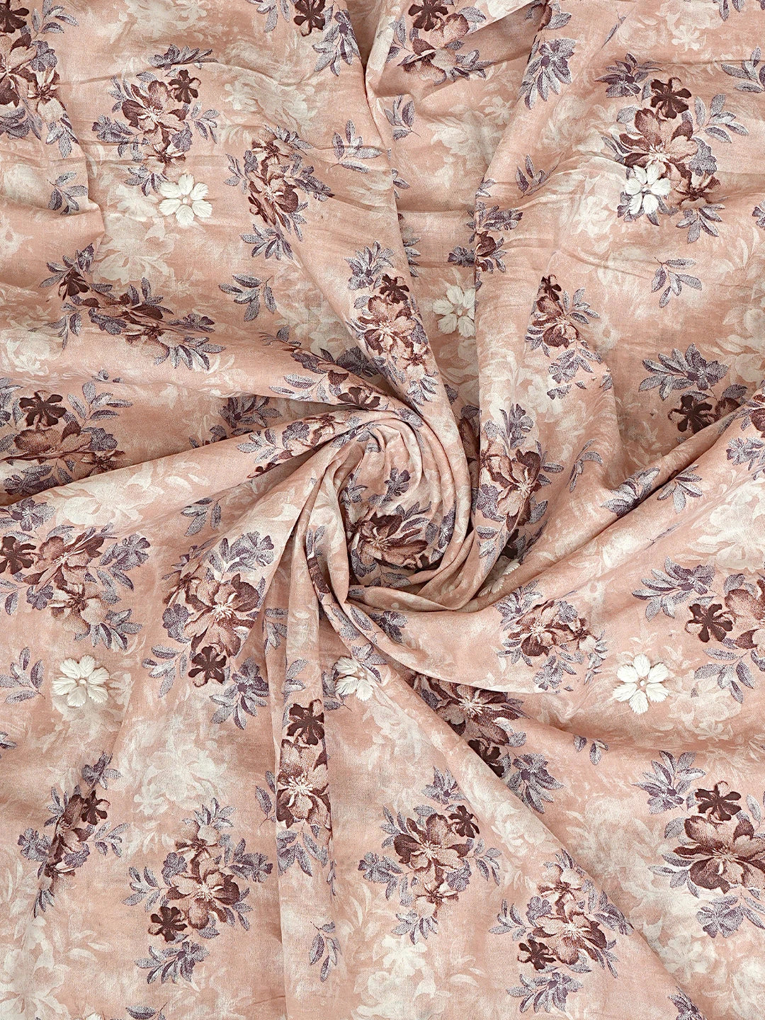 Ada Hand Embroidered Floral Printed Dusty Peach Cotton Lucknowi Chikankari Unstitched Kurta Dupatta Set 01A898193