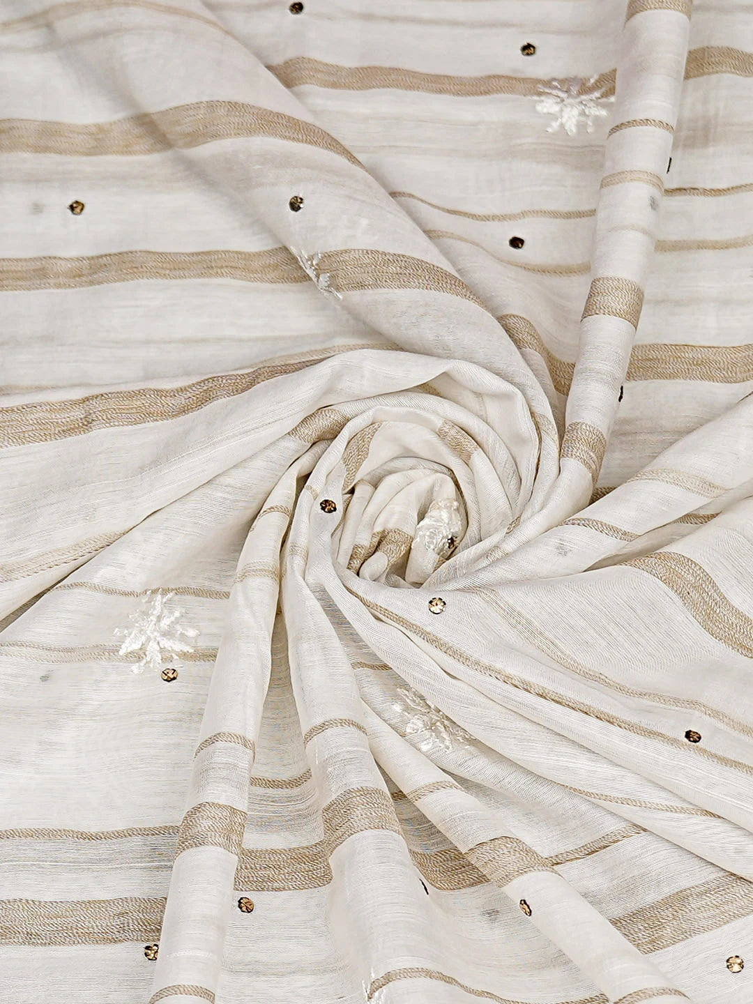 Ada Hand Embroidered White Chanderi Lucknowi Chikankari Dupatta With Muqaish/Mukaish Work 01A858155