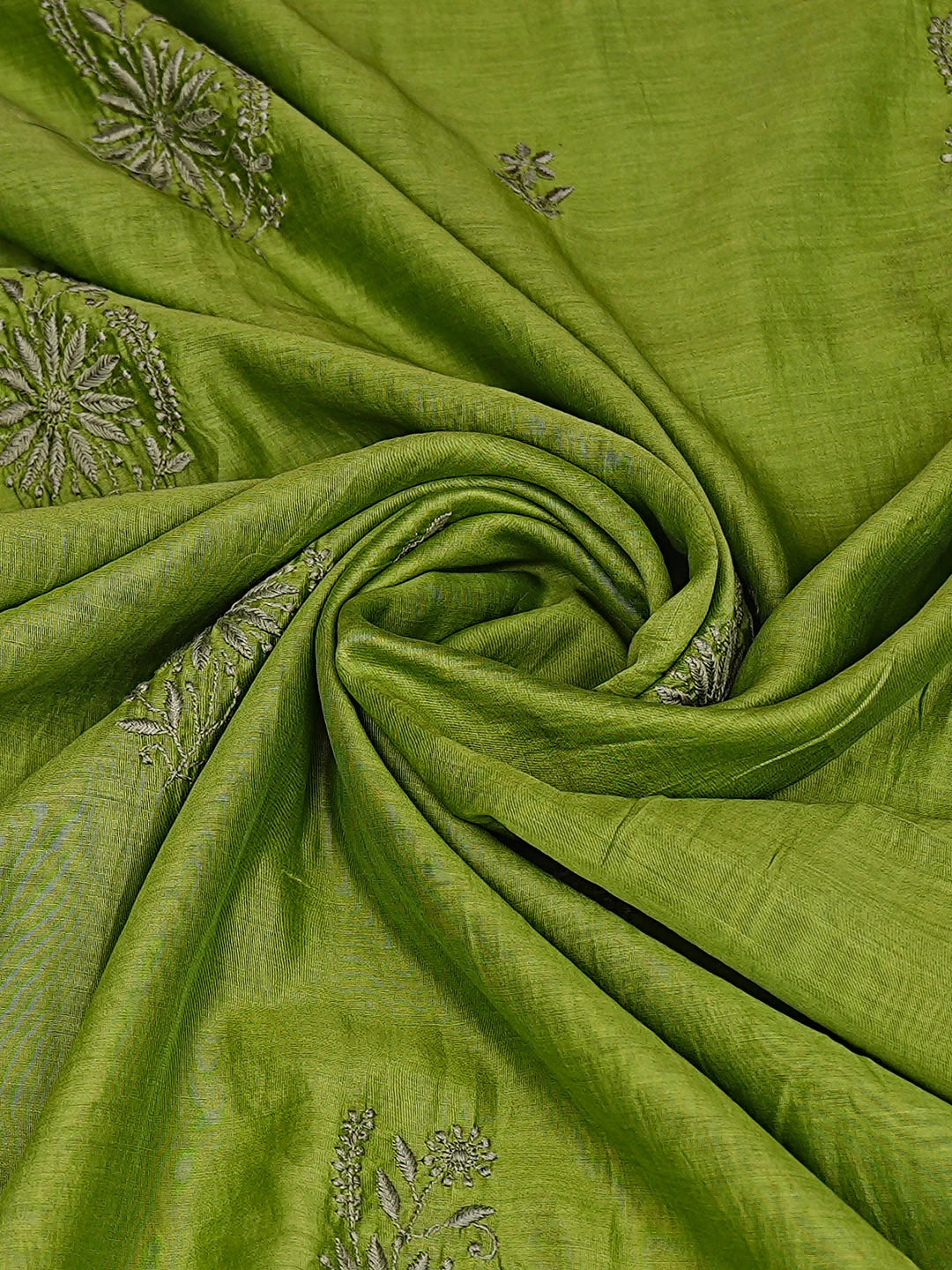 Ada Hand Embroidered Forest Green Chanderi Lucknowi Chikankari Dupatta 01A836060