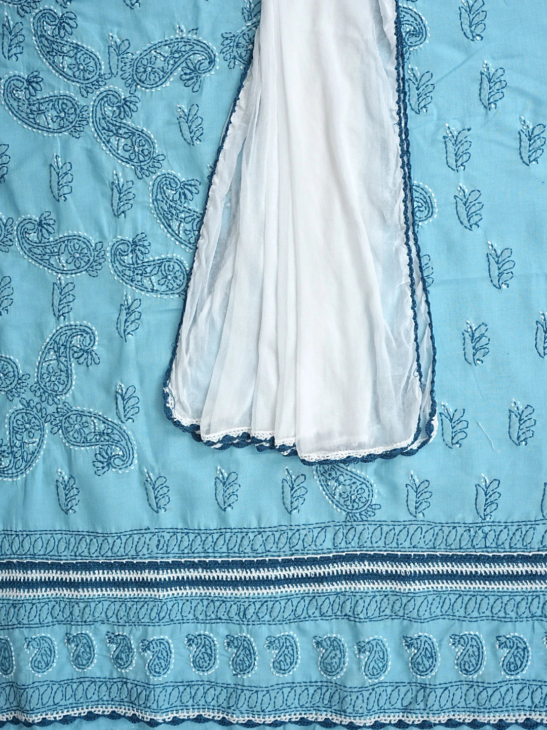 Ada Hand Embroidered Blue Cotton Lucknowi Chikankari Unstitched Suit Piece 01A919774